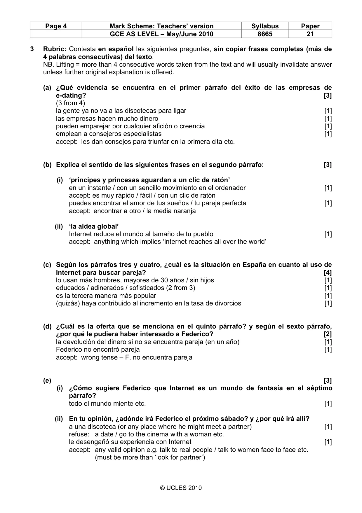 Mark scheme, page 4 of 10