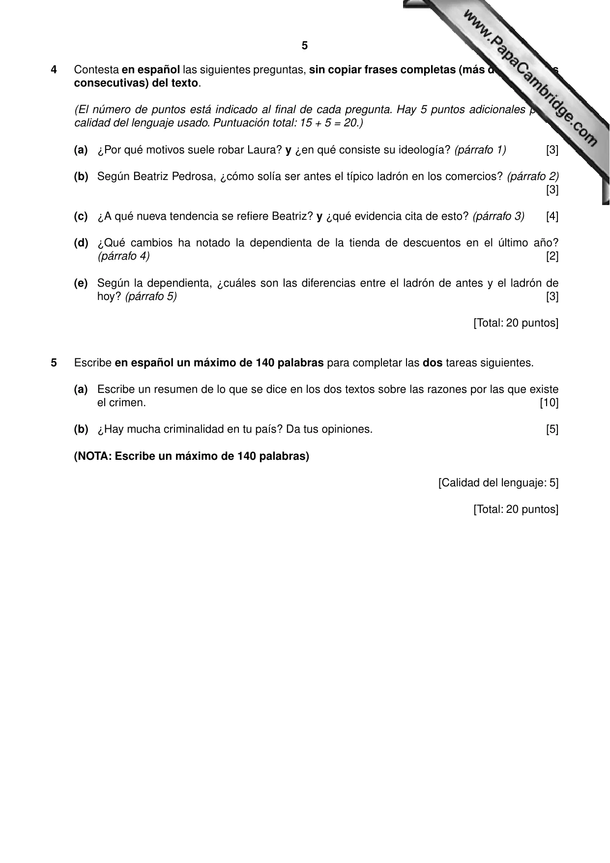 Cambridge A Level Spanish - First Language (AS Level only) 8665 2010 May/June Paper 2 · Variant 3 question paper, page 5 of 8