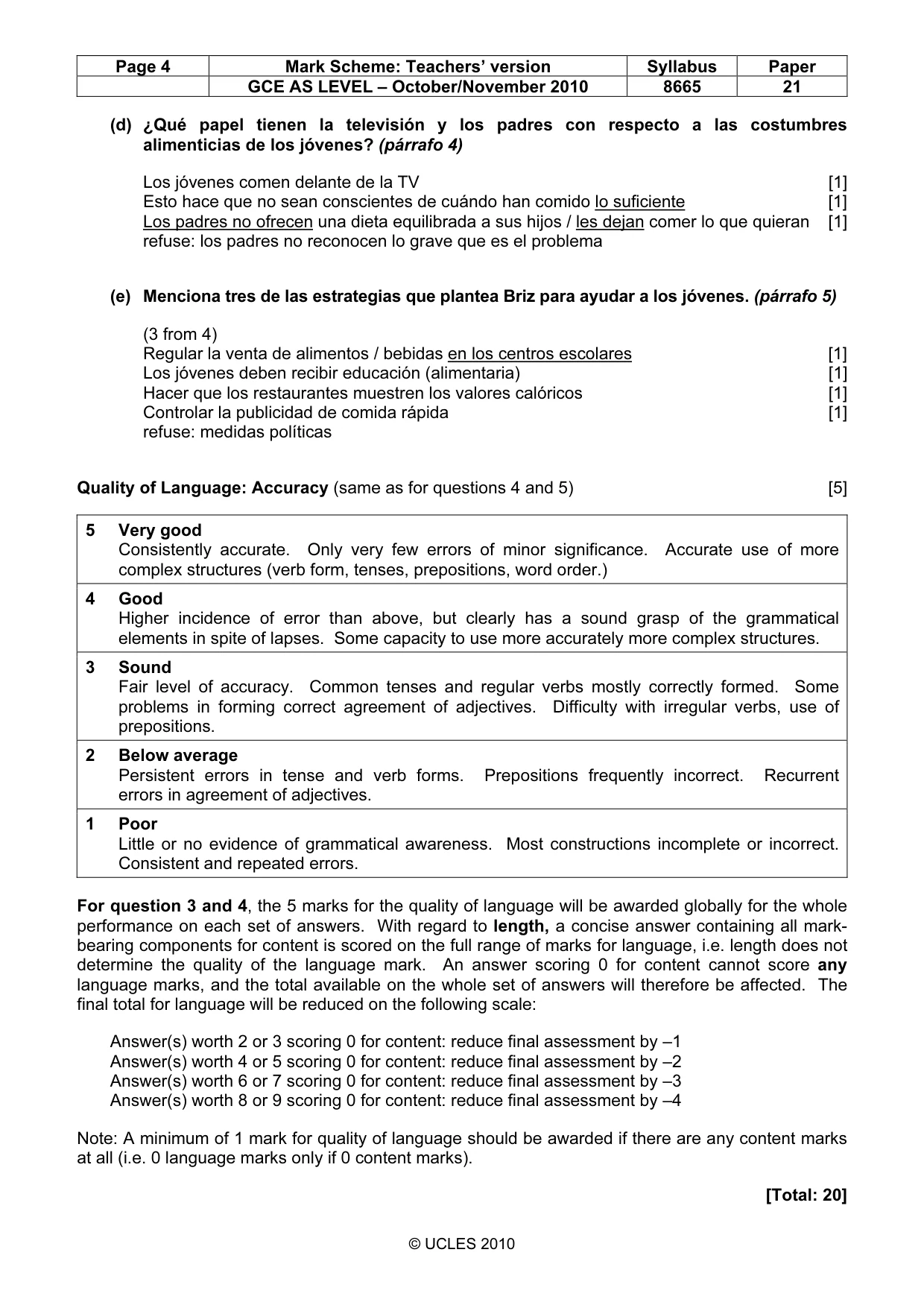 Mark scheme, page 4 of 8
