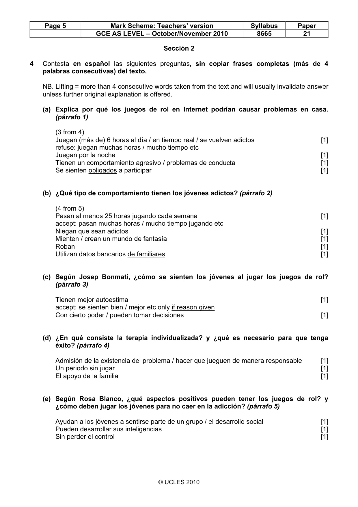 Mark scheme, page 5 of 8