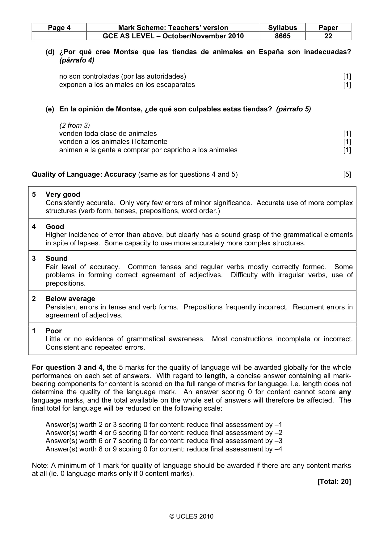 Mark scheme, page 4 of 8