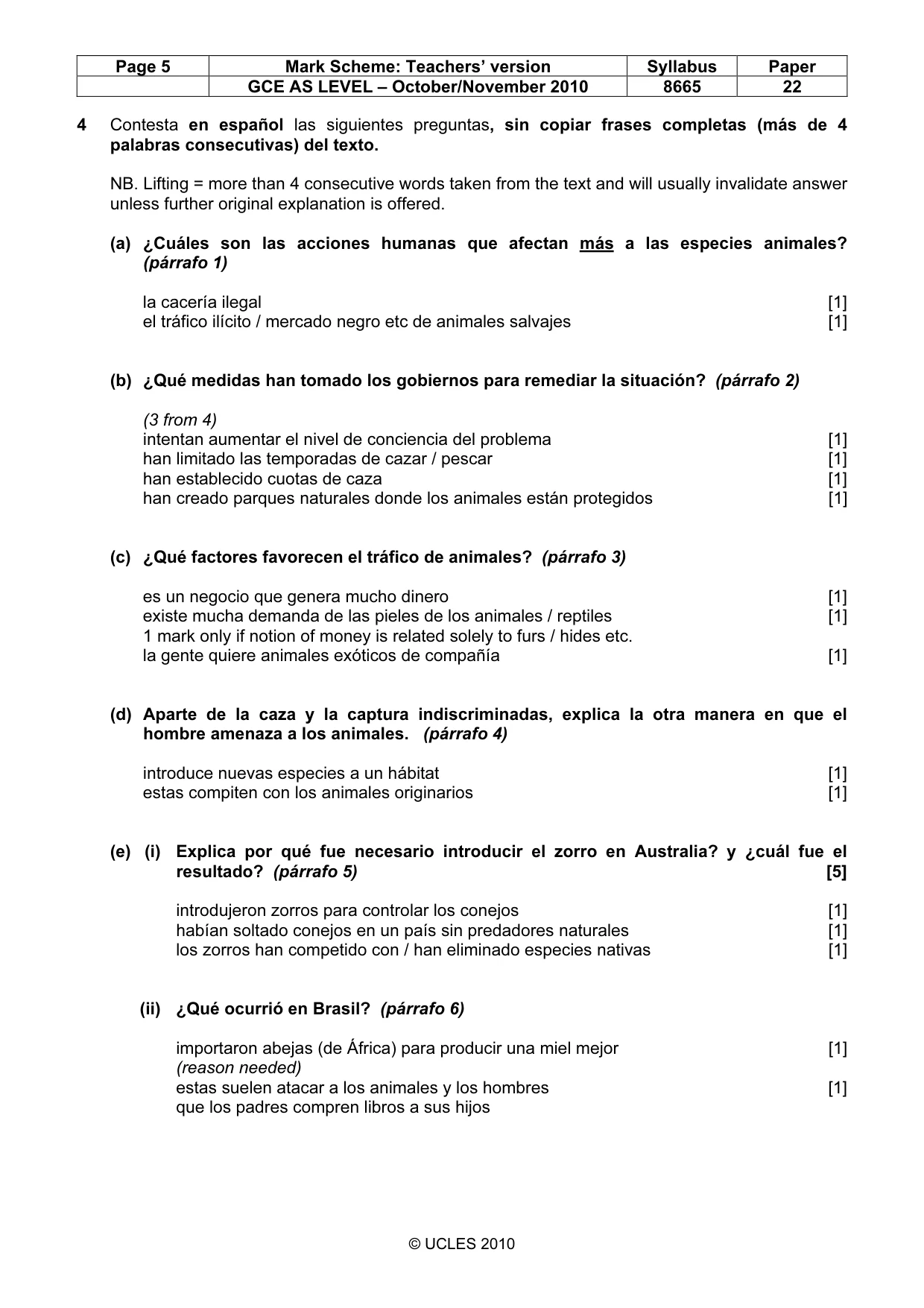 Mark scheme, page 5 of 8