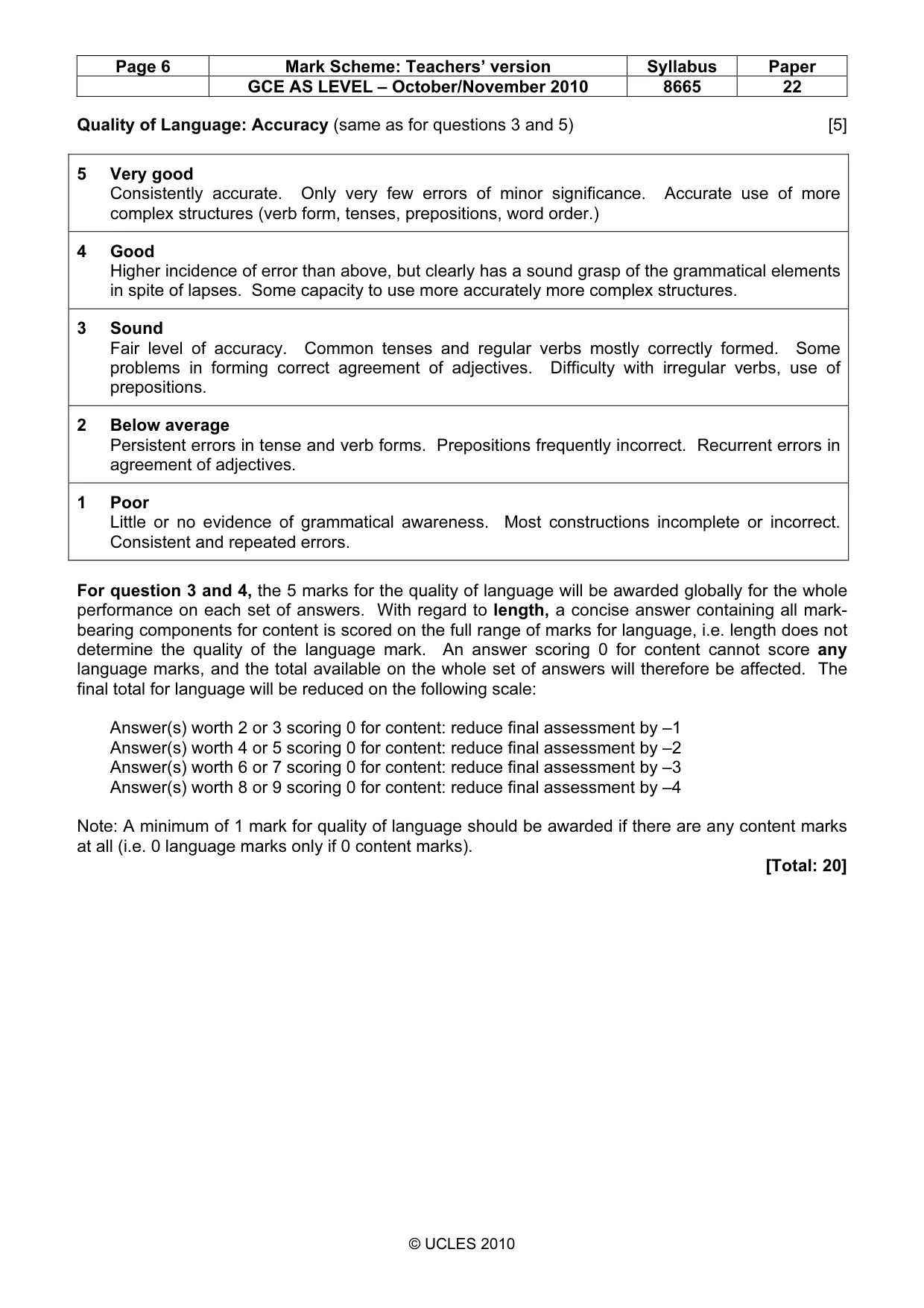 Mark scheme, page 6 of 8