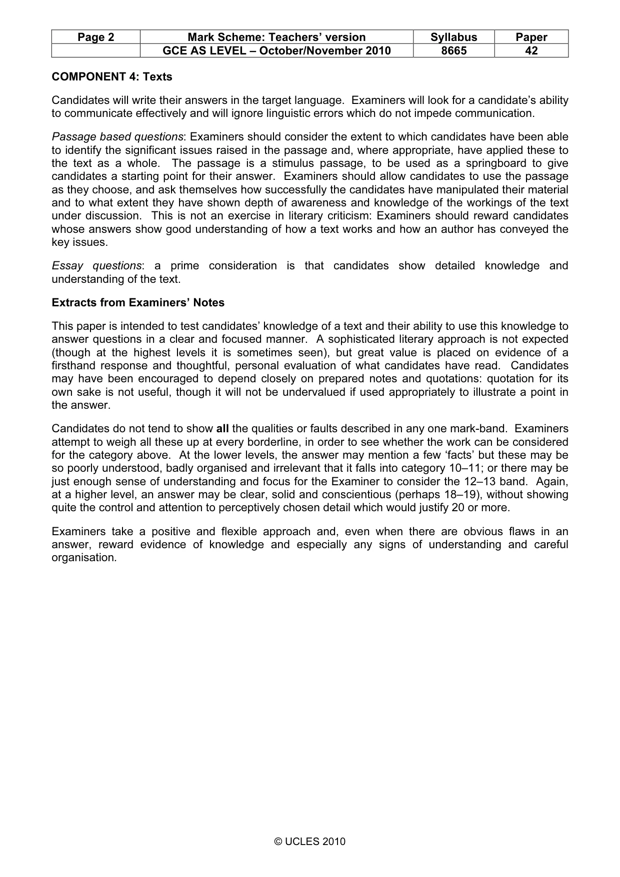 Mark scheme, page 2 of 3