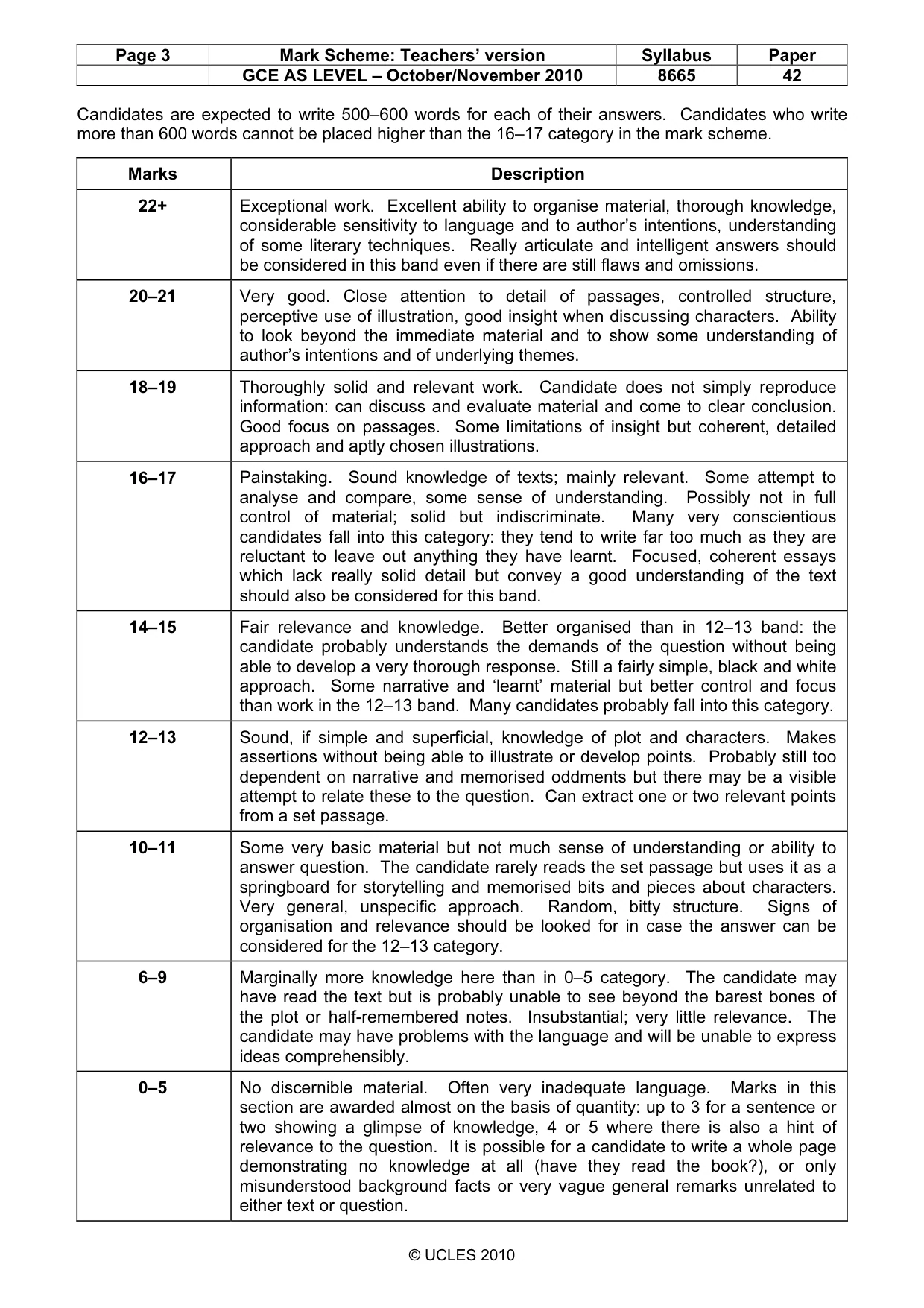 Mark scheme, page 3 of 3
