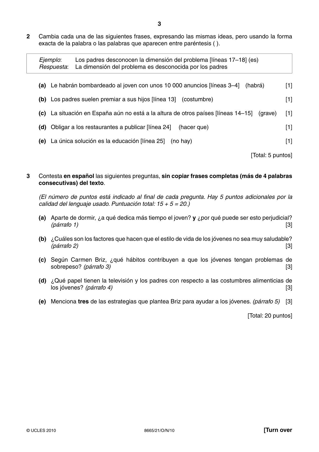 Cambridge A Level Spanish - First Language (AS Level only) 8665 2010 Oct/Nov Paper 2 · Variant 1 question paper, page 3 of 8