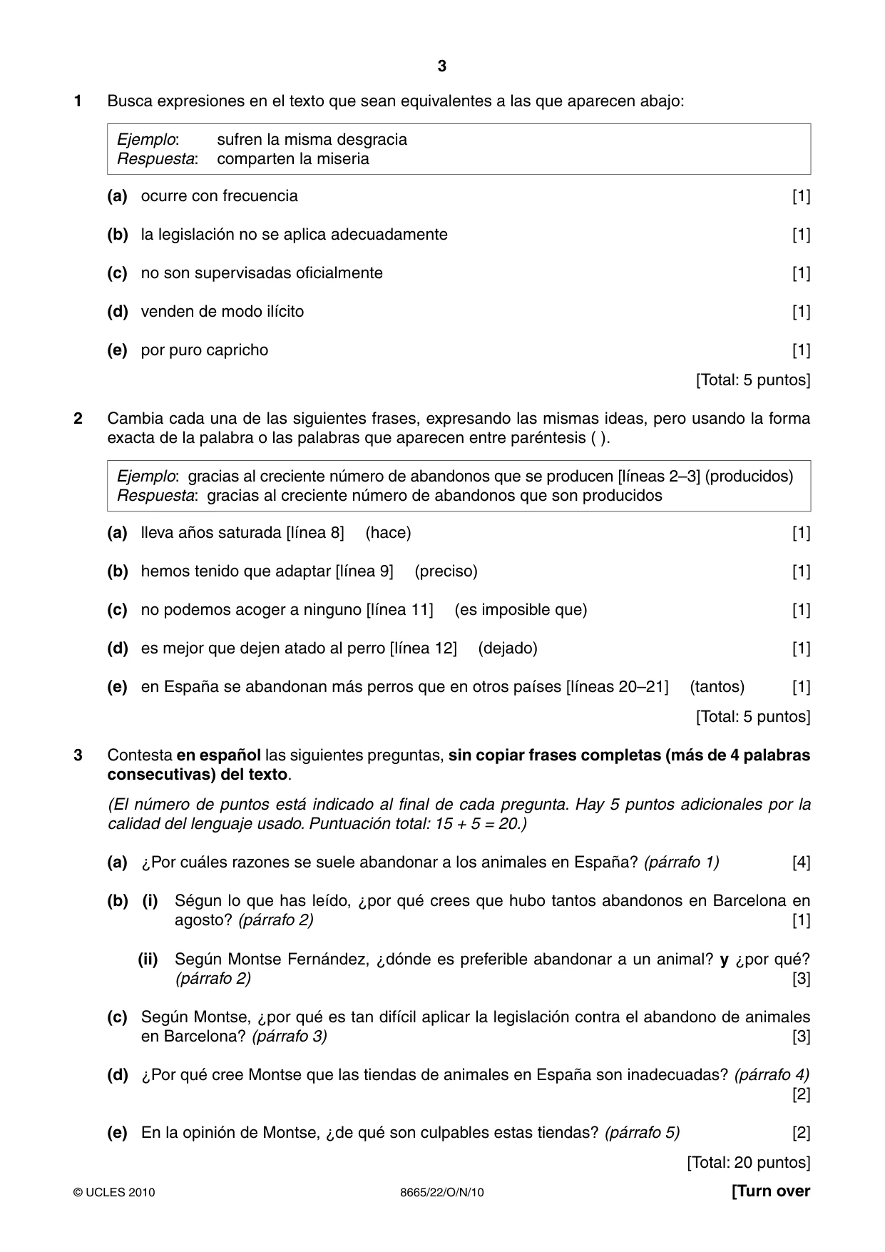 Cambridge A Level Spanish - First Language (AS Level only) 8665 2010 Oct/Nov Paper 2 · Variant 2 question paper, page 3 of 8