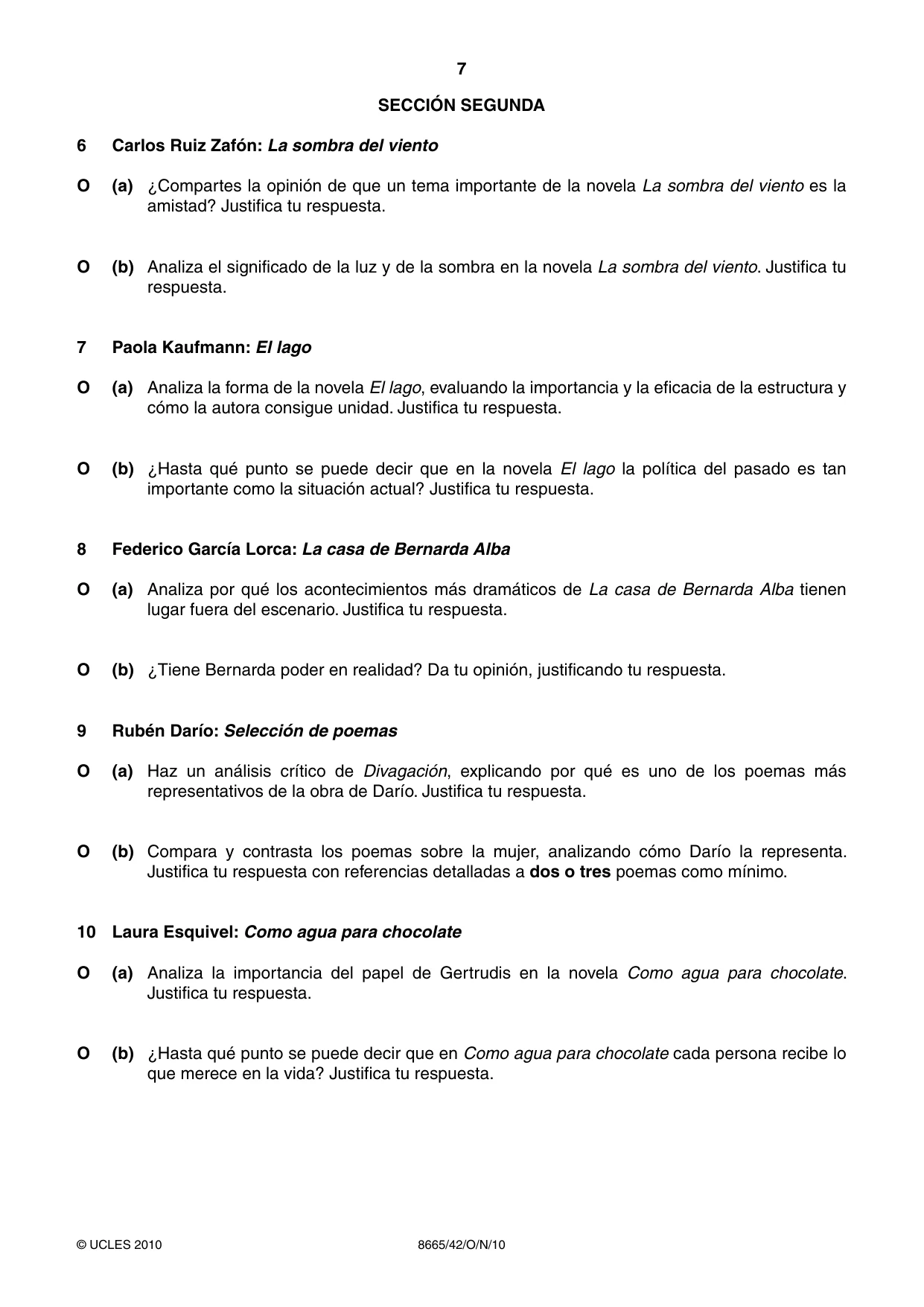 Cambridge A Level Spanish - First Language (AS Level only) 8665 2010 Oct/Nov Paper 4 · Variant 2 question paper, page 7 of 8