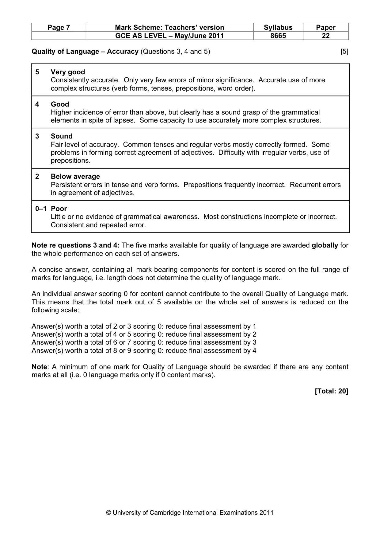 Mark scheme, page 7 of 9
