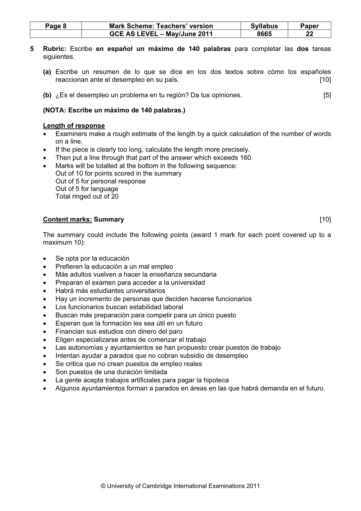 Mark scheme, page 8 of 9