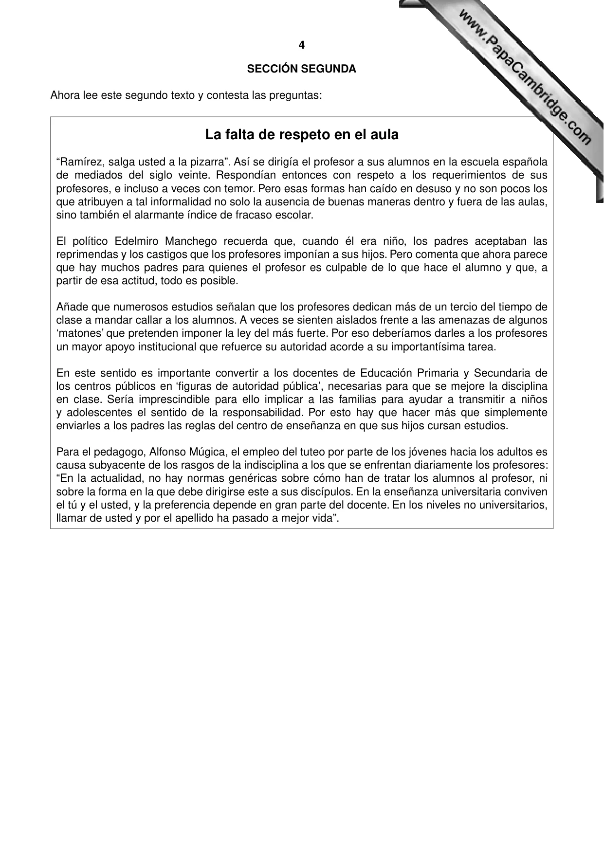 Cambridge A Level Spanish - First Language (AS Level only) 8665 2011 Oct/Nov Paper 2 · Variant 3 question paper, page 4 of 8