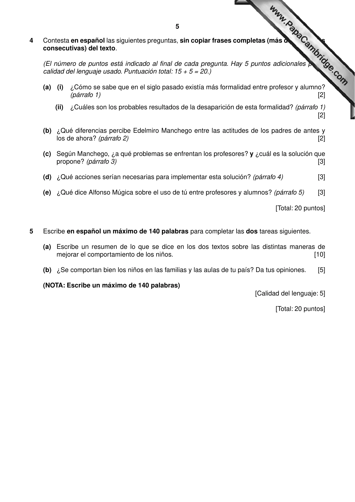 Cambridge A Level Spanish - First Language (AS Level only) 8665 2011 Oct/Nov Paper 2 · Variant 3 question paper, page 5 of 8