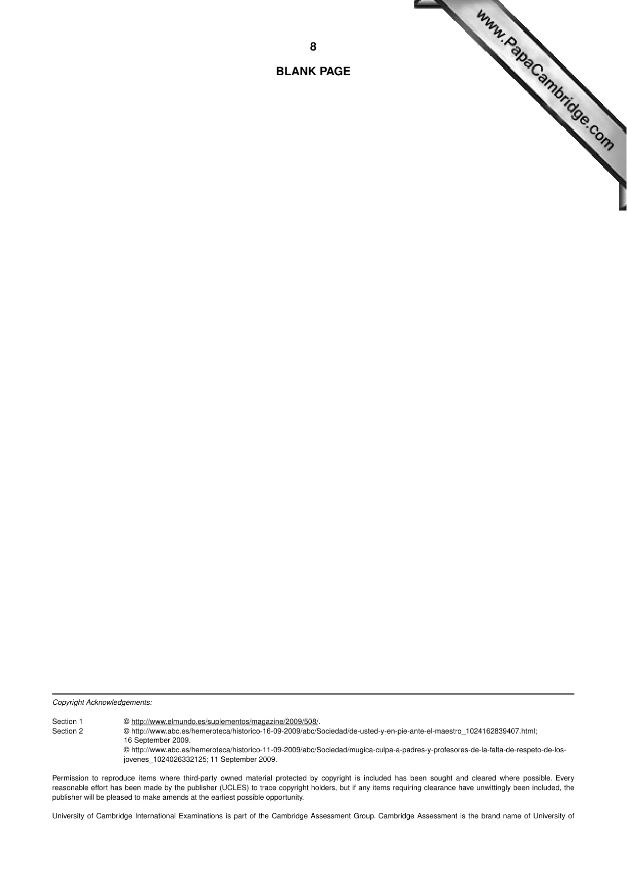 Cambridge A Level Spanish - First Language (AS Level only) 8665 2011 Oct/Nov Paper 2 · Variant 3 question paper, page 8 of 8