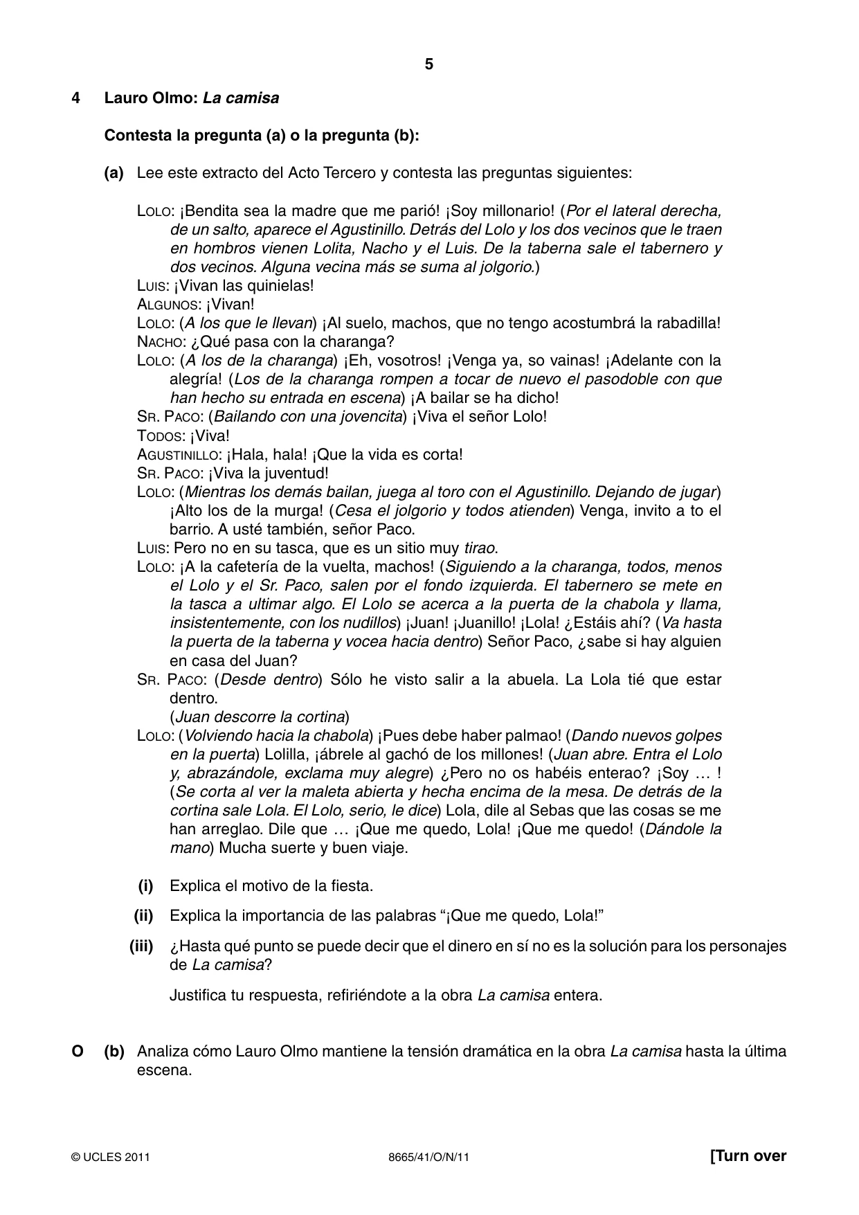 Cambridge A Level Spanish - First Language (AS Level only) 8665 2011 Oct/Nov Paper 4 · Variant 1 question paper, page 5 of 8
