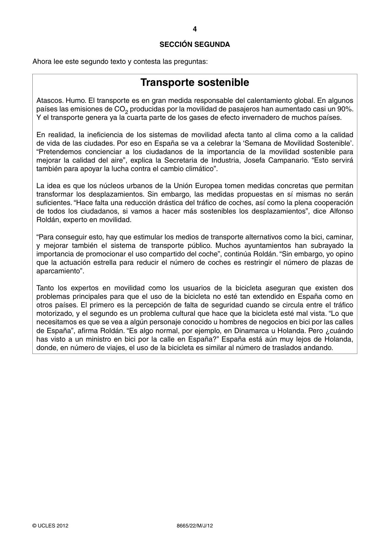 Cambridge A Level Spanish - First Language (AS Level only) 8665 2012 May/June Paper 2 · Variant 2 question paper, page 4 of 8