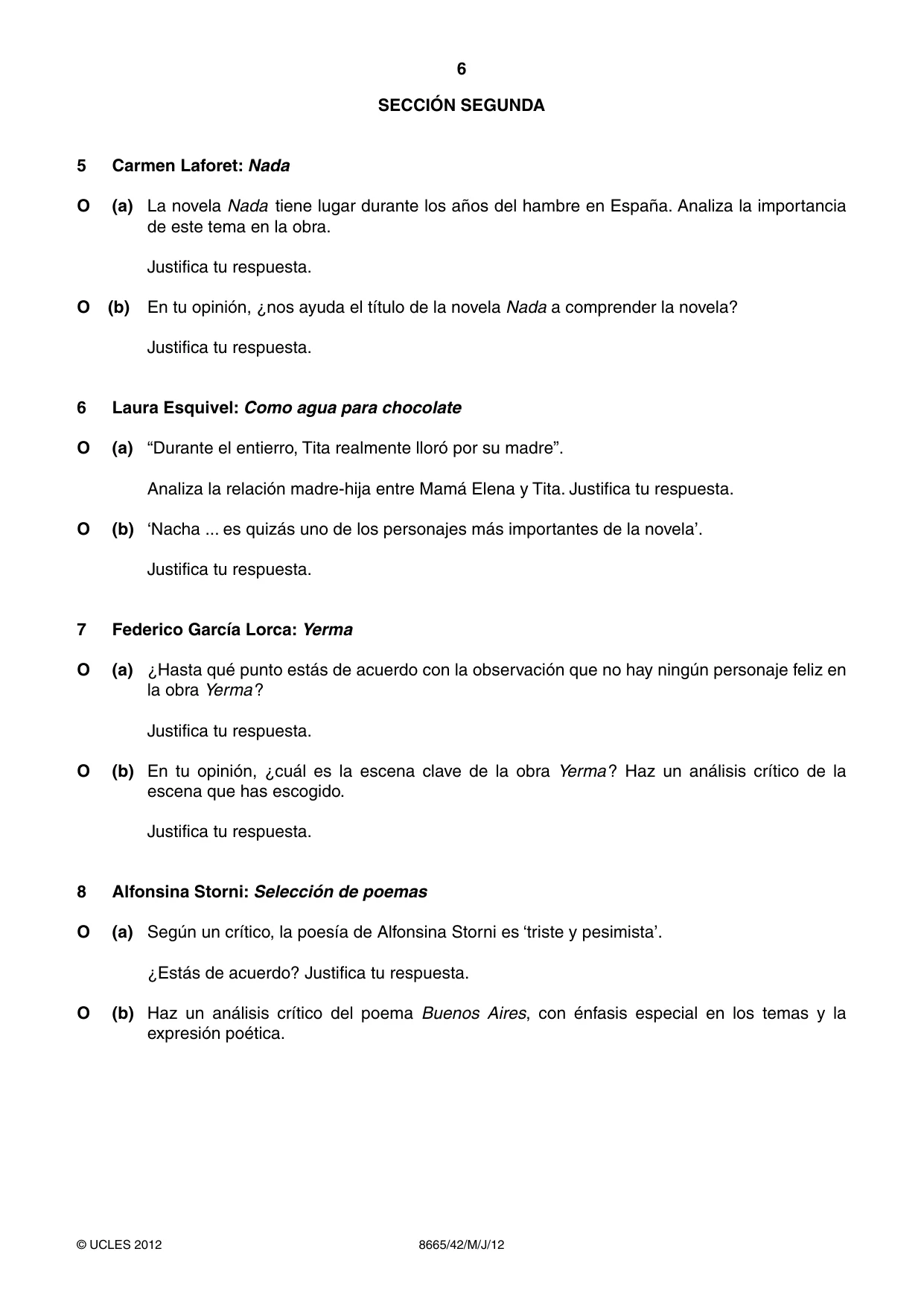 Cambridge A Level Spanish - First Language (AS Level only) 8665 2012 May/June Paper 4 · Variant 2 question paper, page 6 of 8