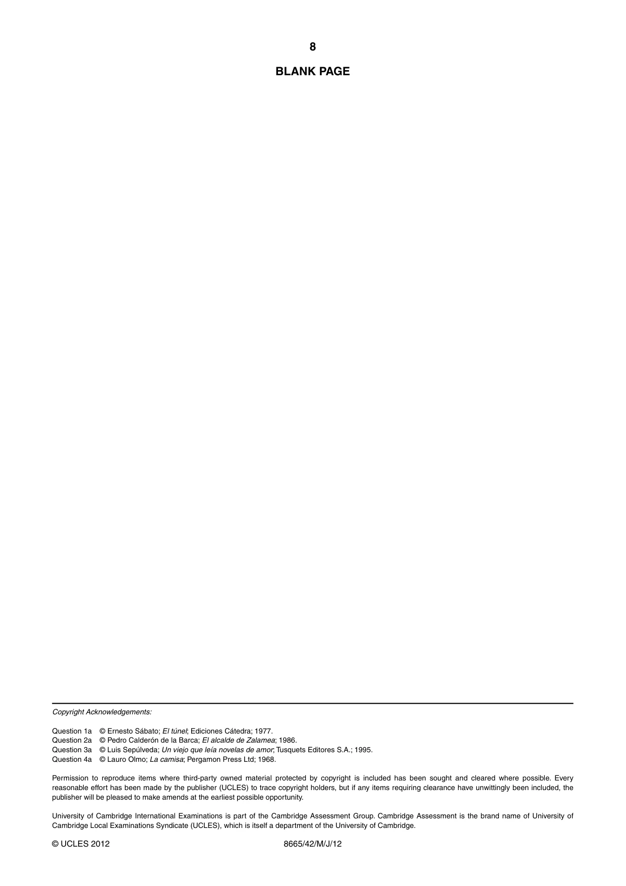 Cambridge A Level Spanish - First Language (AS Level only) 8665 2012 May/June Paper 4 · Variant 2 question paper, page 8 of 8