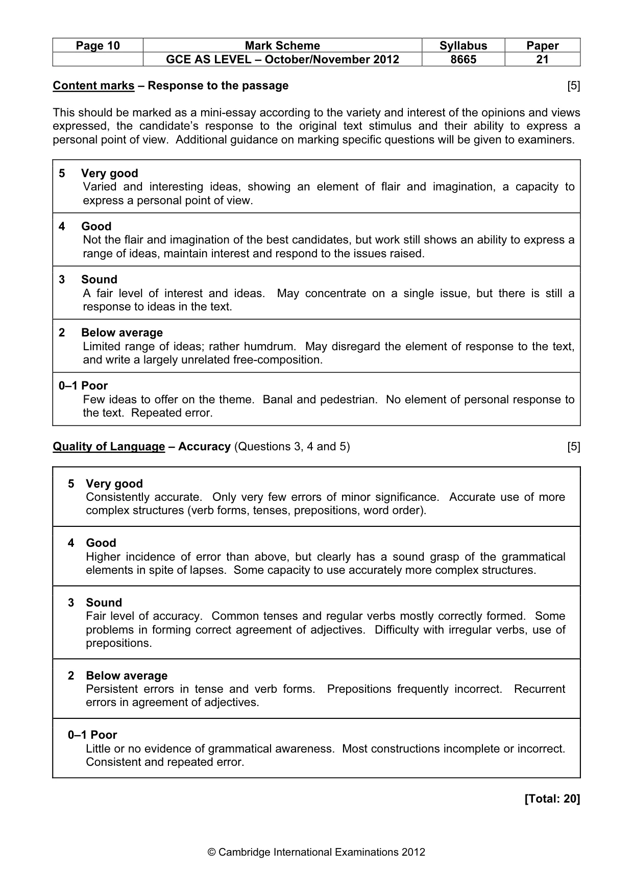 Mark scheme, page 10 of 10