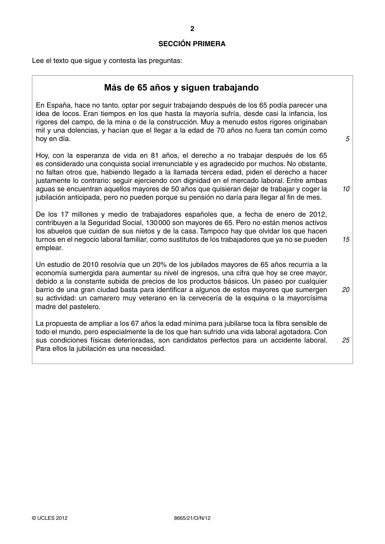 Cambridge A Level Spanish - First Language (AS Level only) 8665 2012 Oct/Nov Paper 2 · Variant 1 question paper, page 2 of 8
