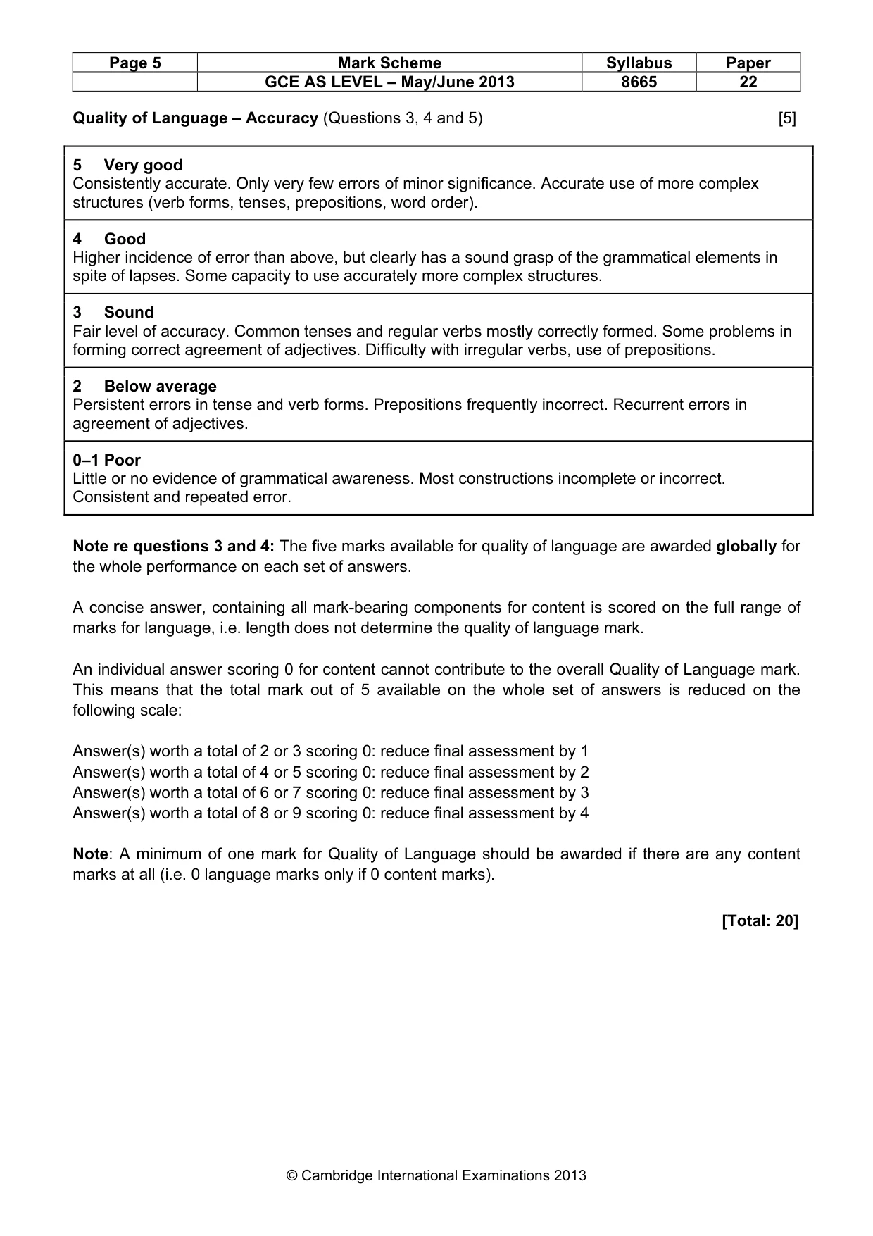 Mark scheme, page 5 of 9