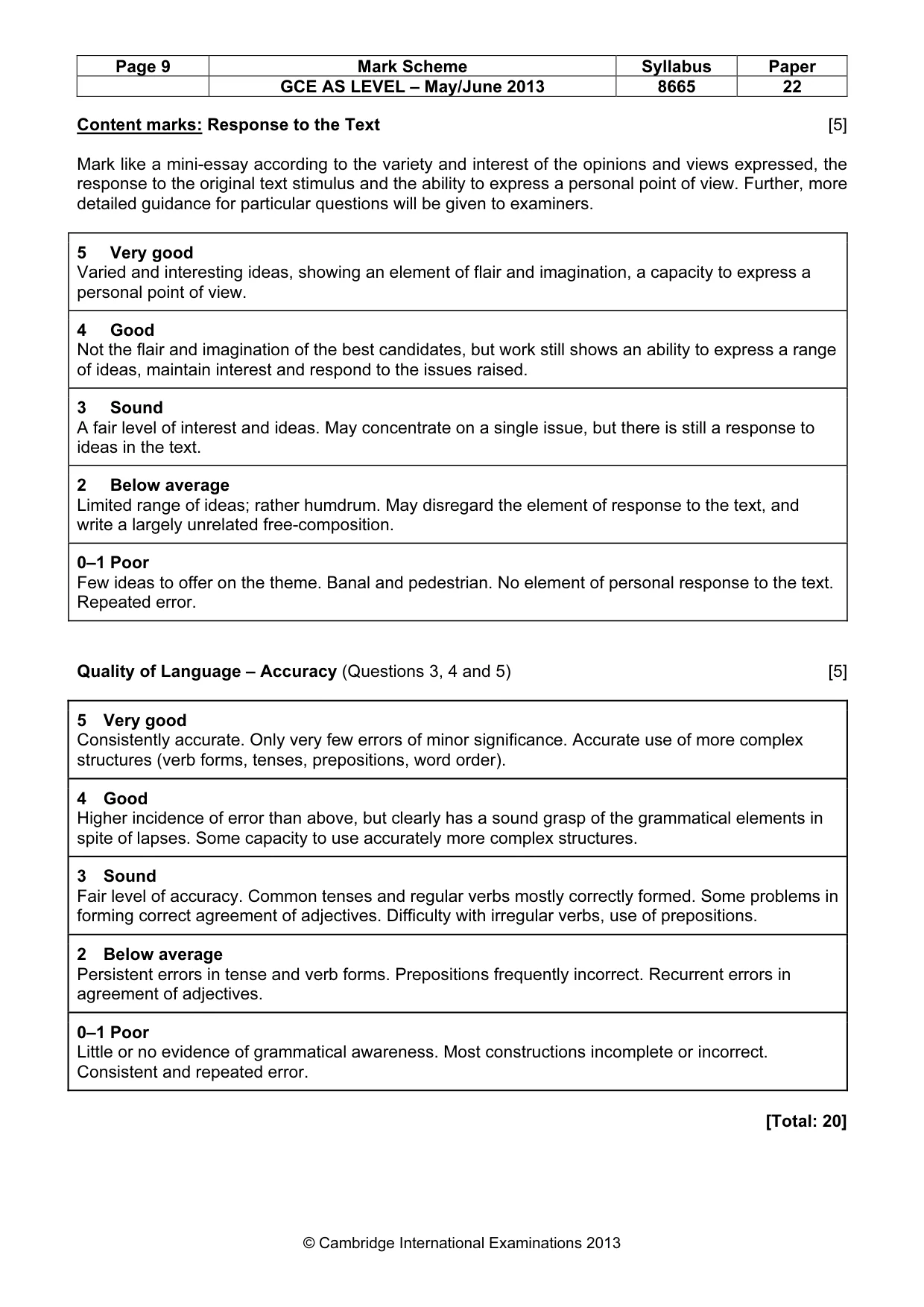 Mark scheme, page 9 of 9