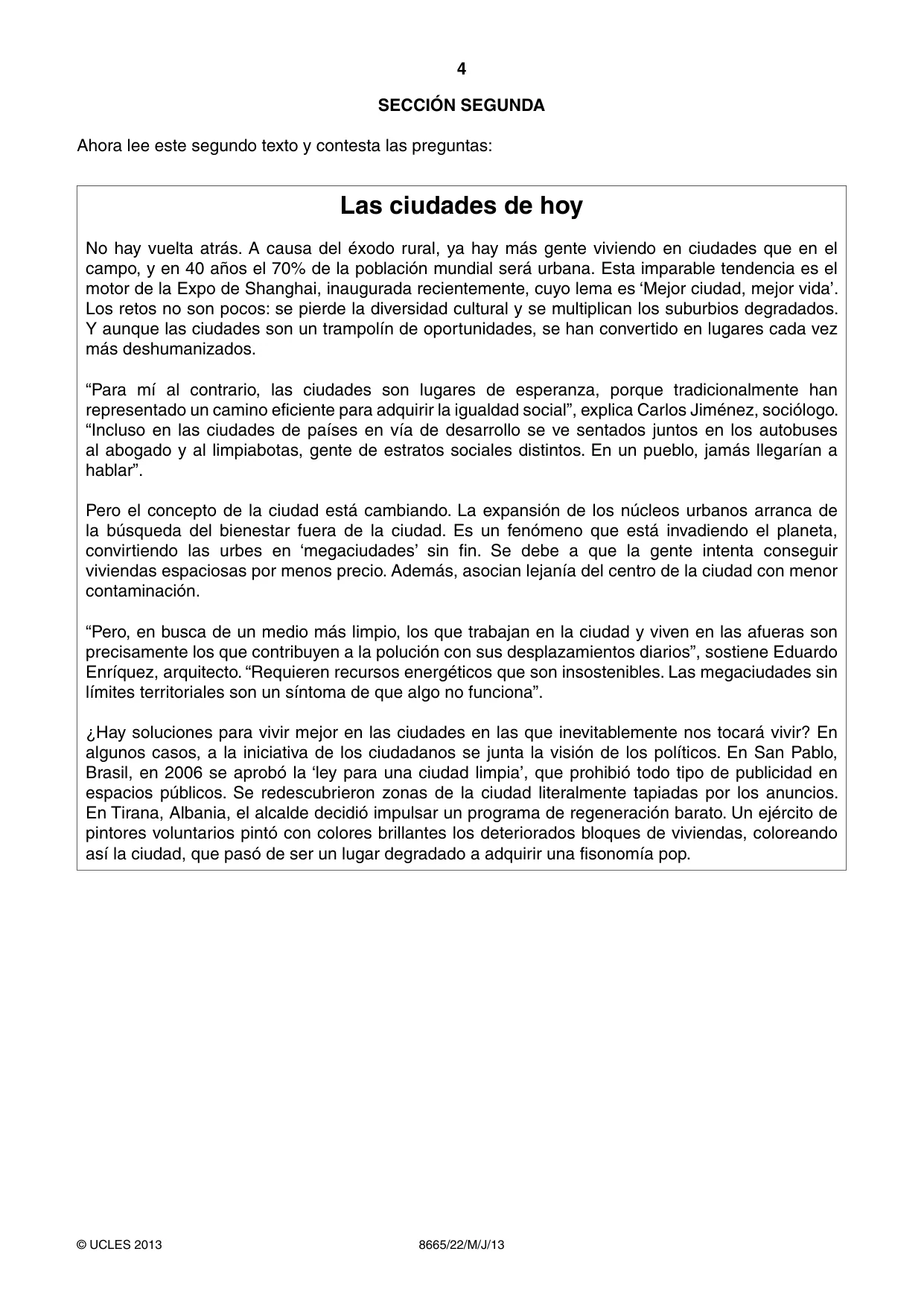 Cambridge A Level Spanish - First Language (AS Level only) 8665 2013 May/June Paper 2 · Variant 2 question paper, page 4 of 8