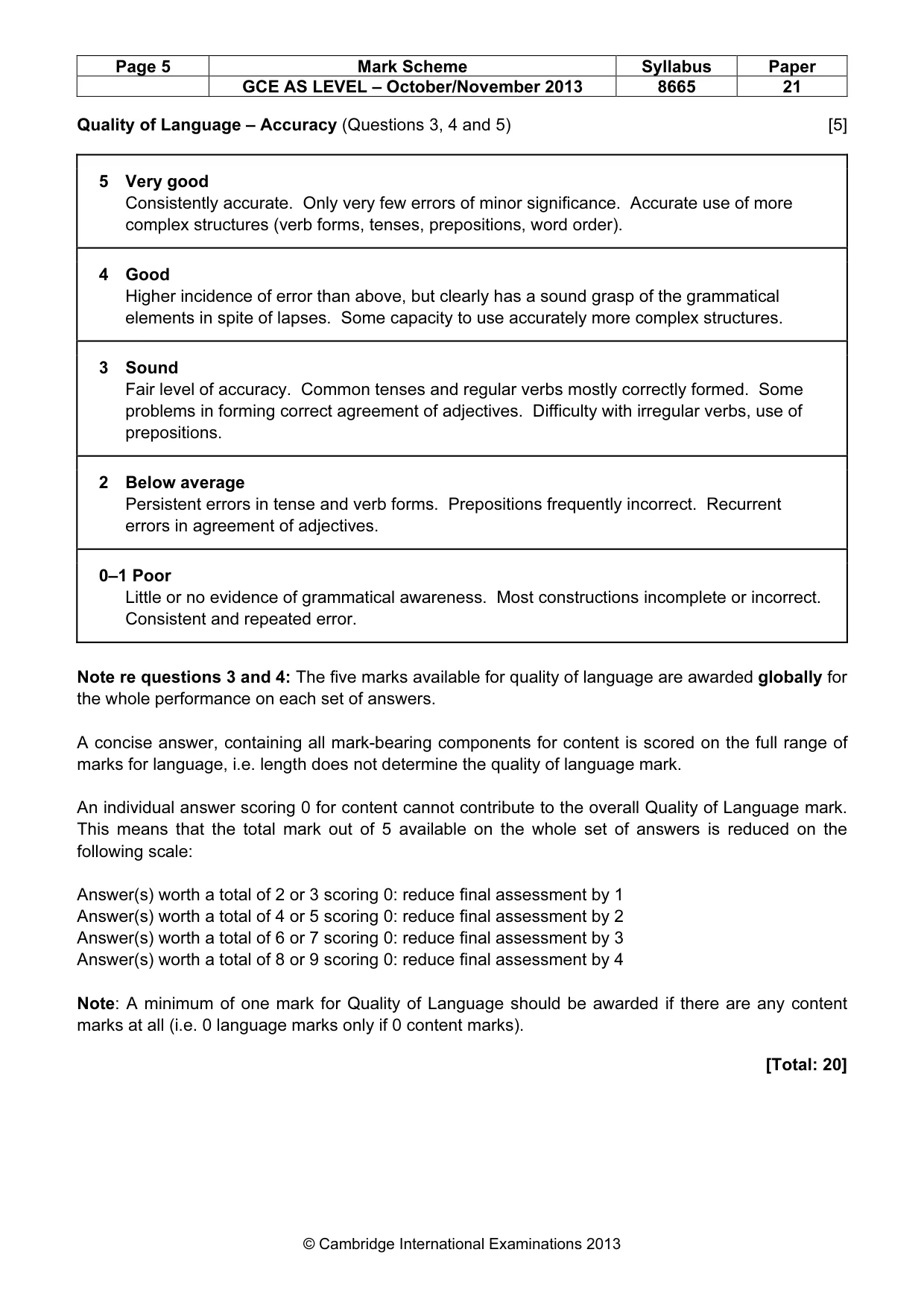 Mark scheme, page 5 of 10