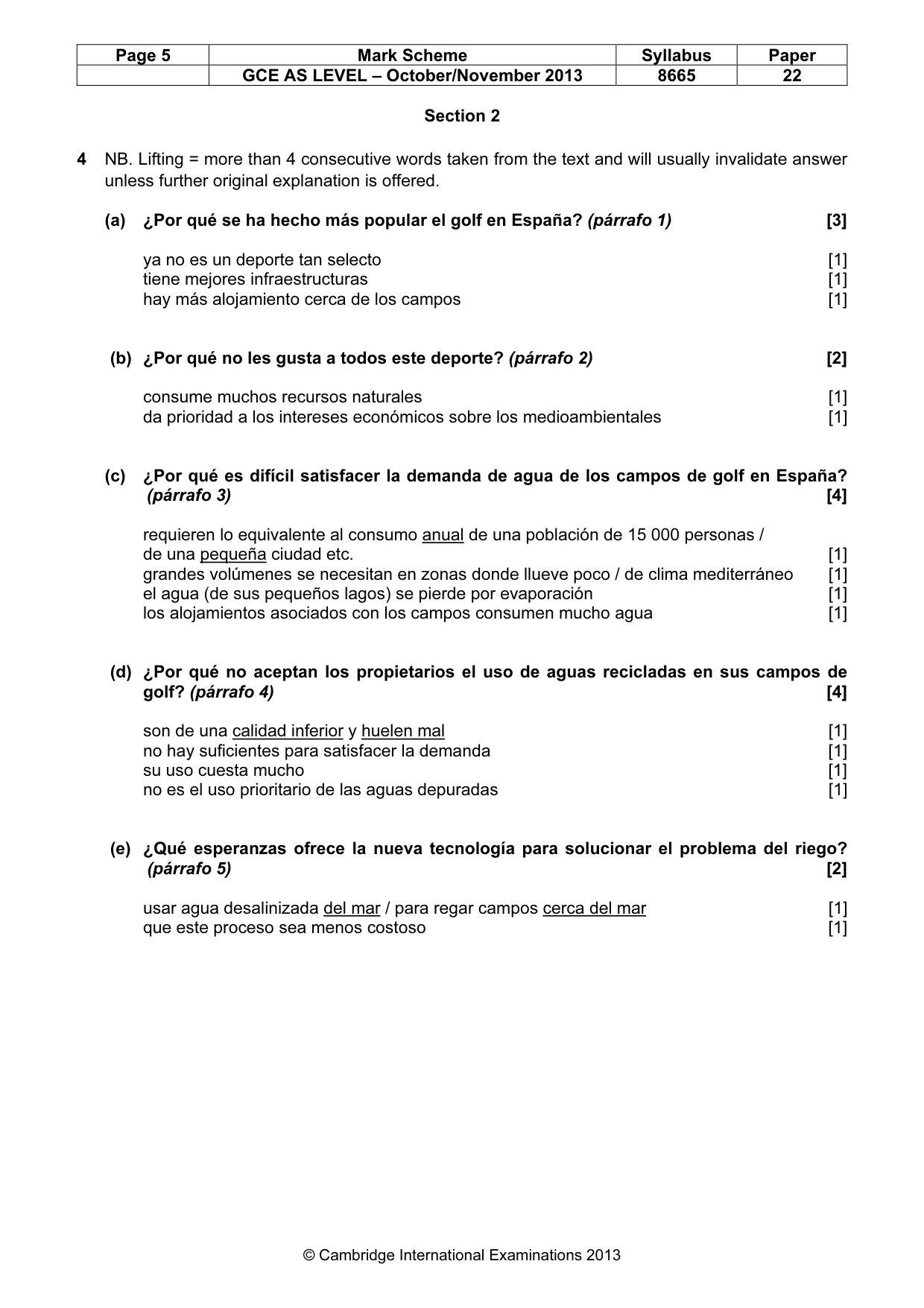 Mark scheme, page 5 of 9
