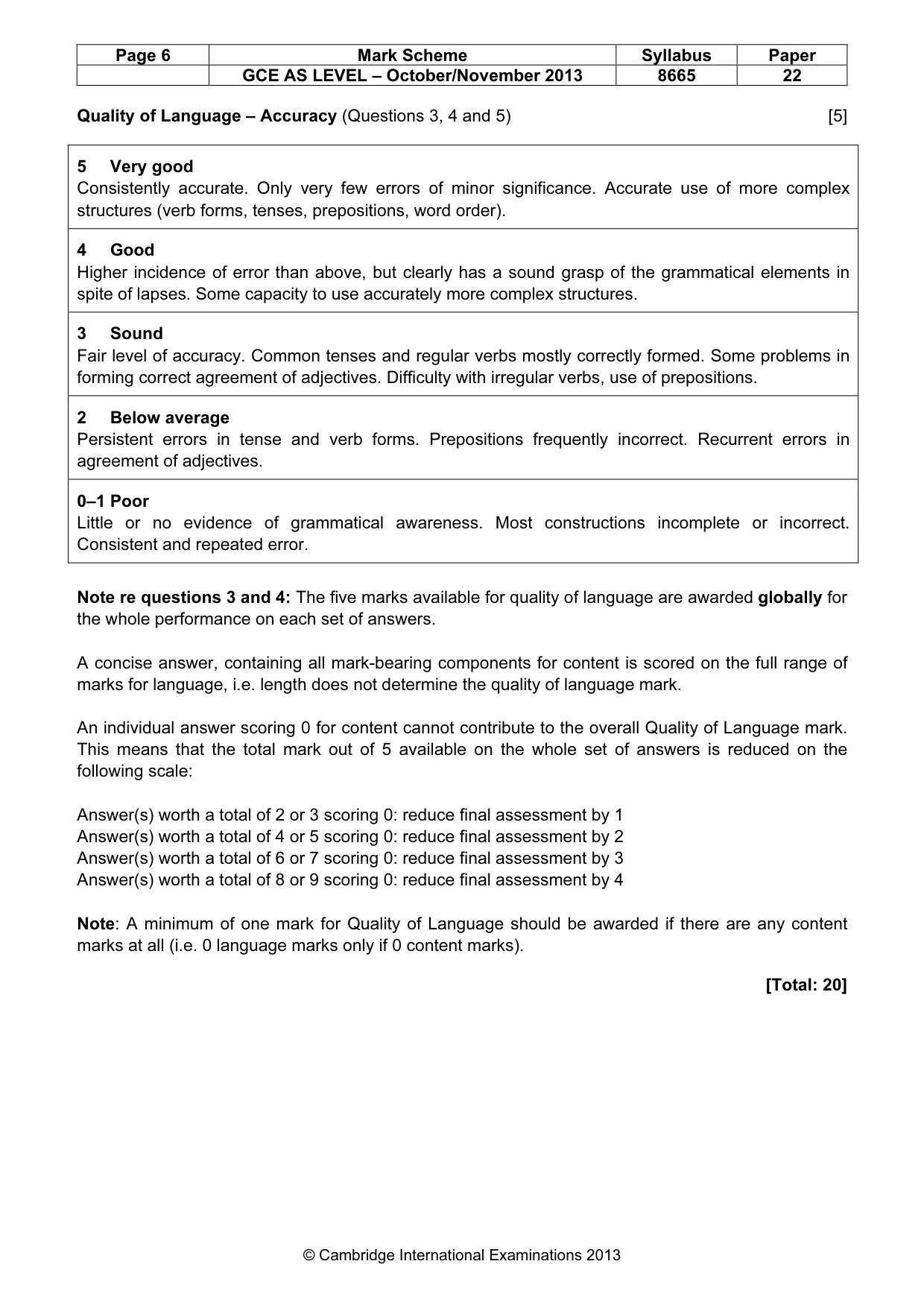 Mark scheme, page 6 of 9