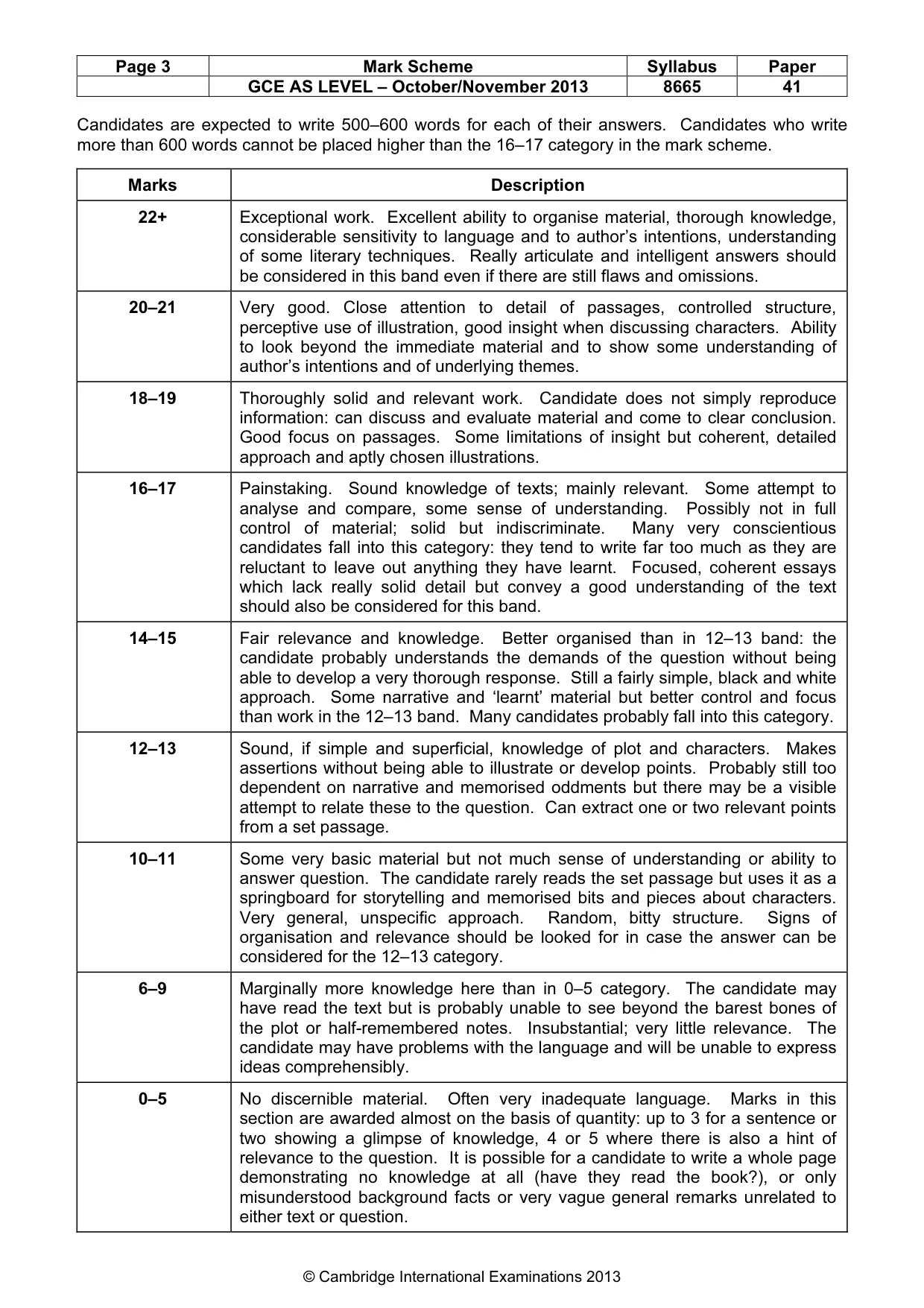 Mark scheme, page 3 of 3