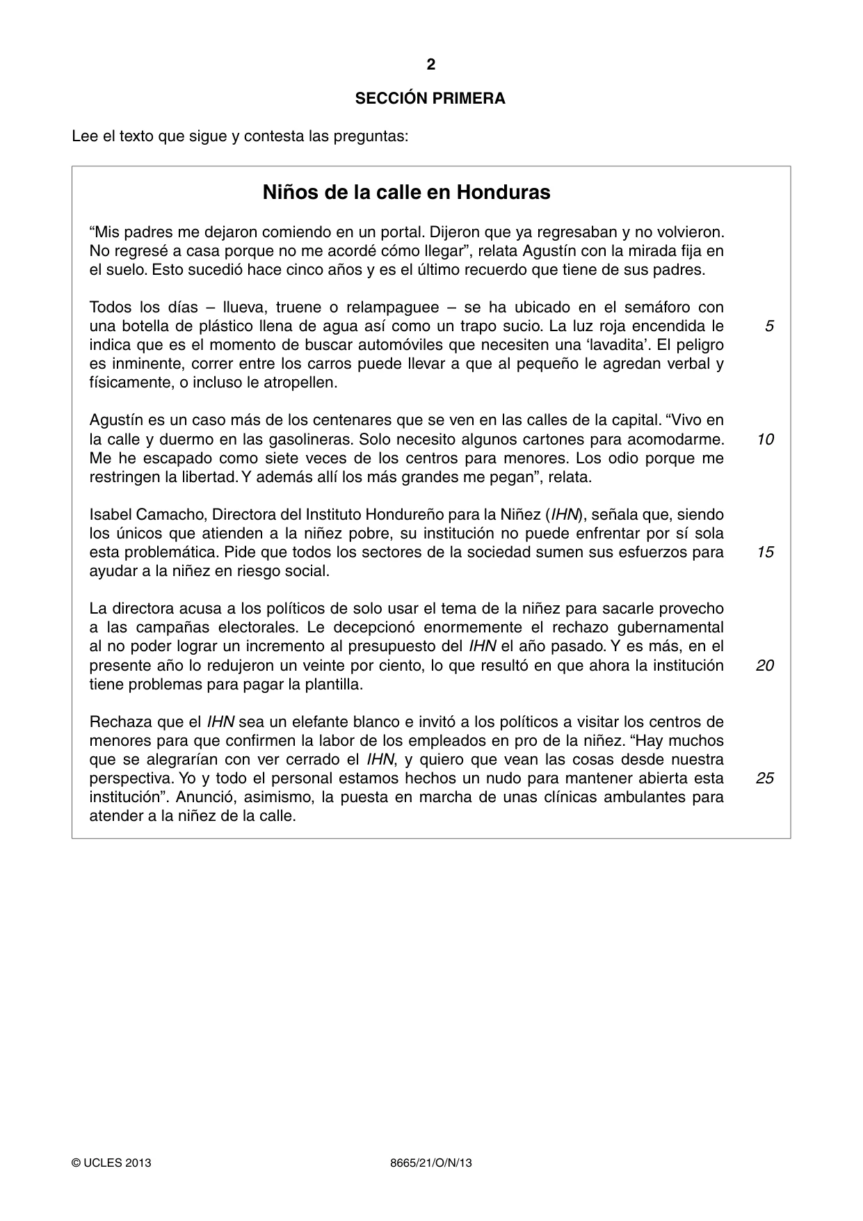 Cambridge A Level Spanish - First Language (AS Level only) 8665 2013 Oct/Nov Paper 2 · Variant 1 question paper, page 2 of 8