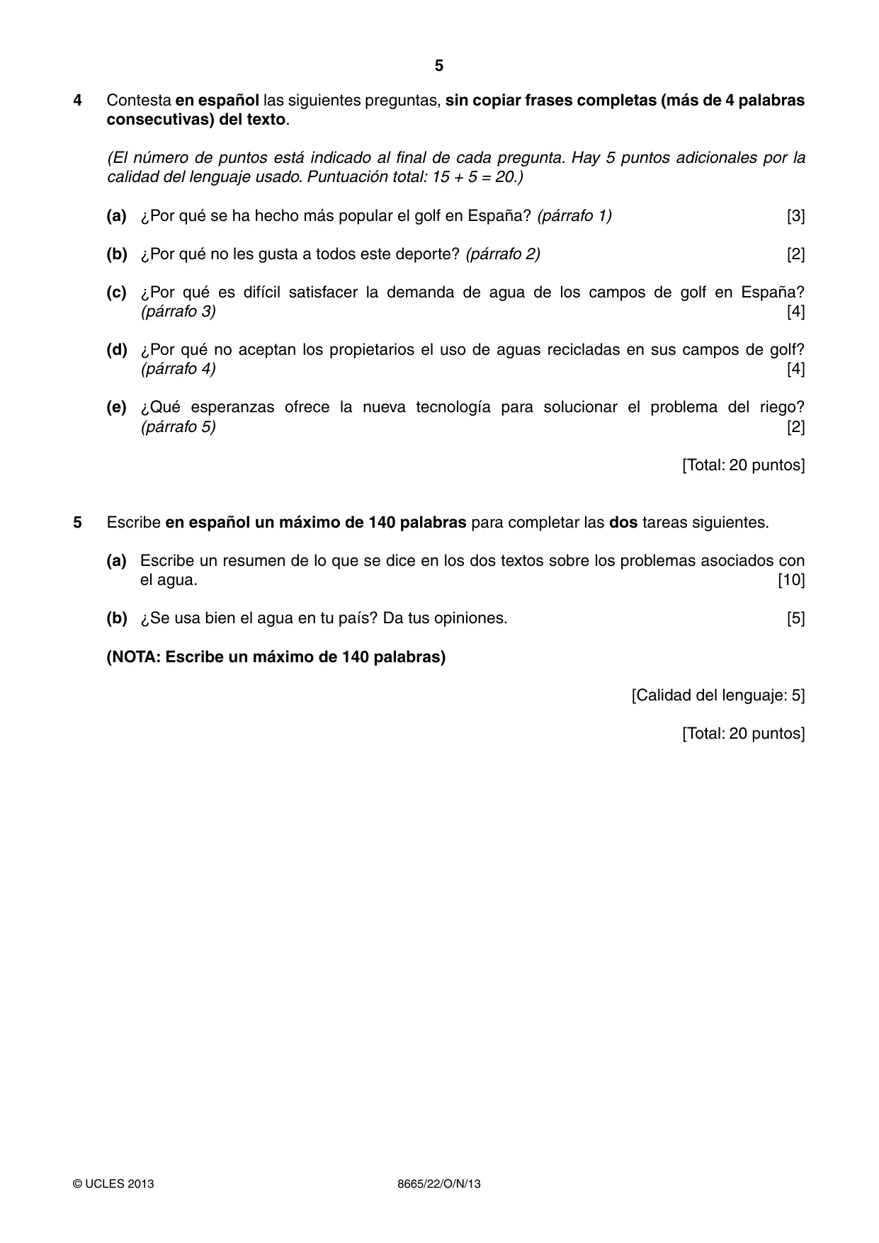 Cambridge A Level Spanish - First Language (AS Level only) 8665 2013 Oct/Nov Paper 2 · Variant 2 question paper, page 5 of 8