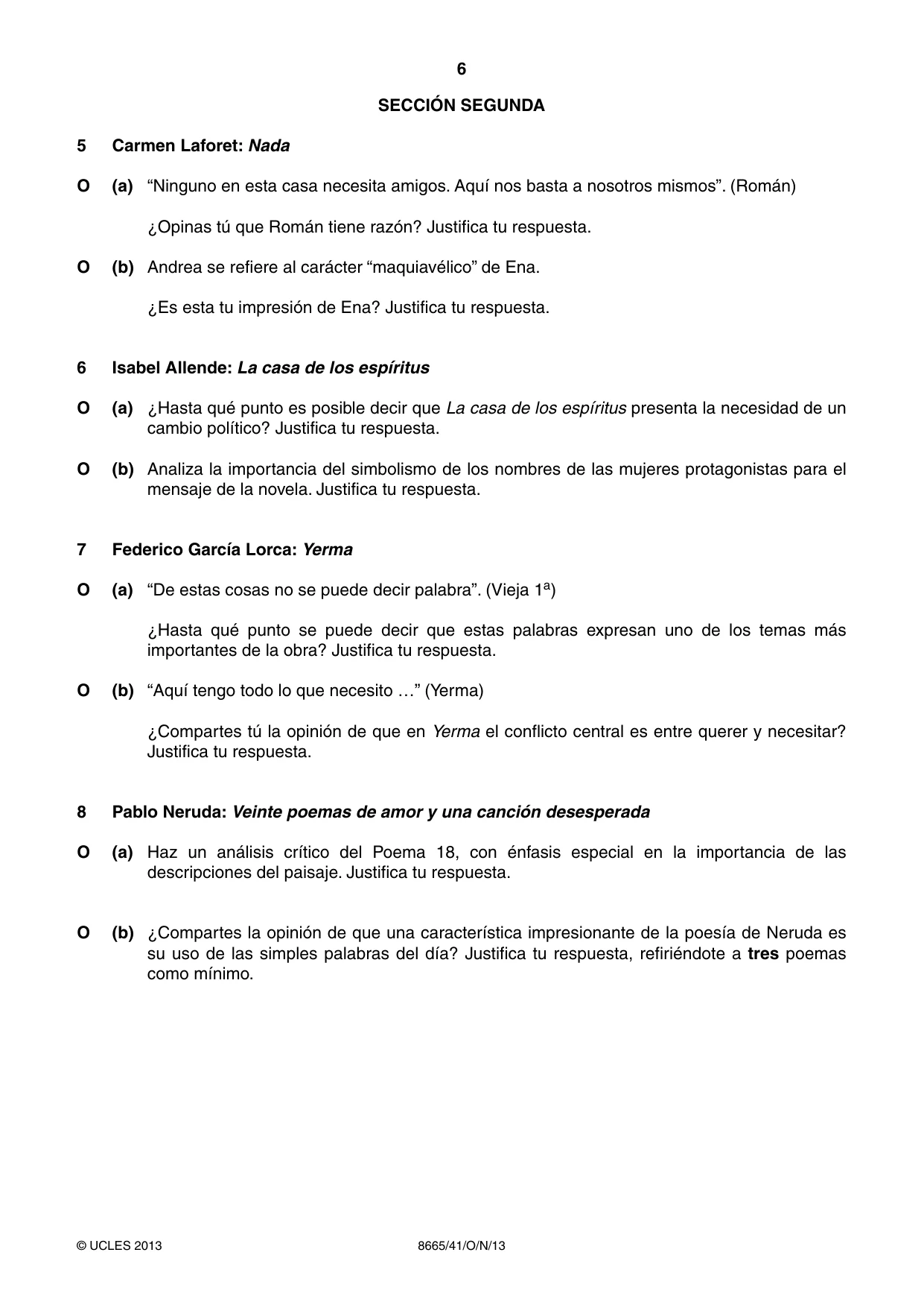 Cambridge A Level Spanish - First Language (AS Level only) 8665 2013 Oct/Nov Paper 4 · Variant 1 question paper, page 6 of 8