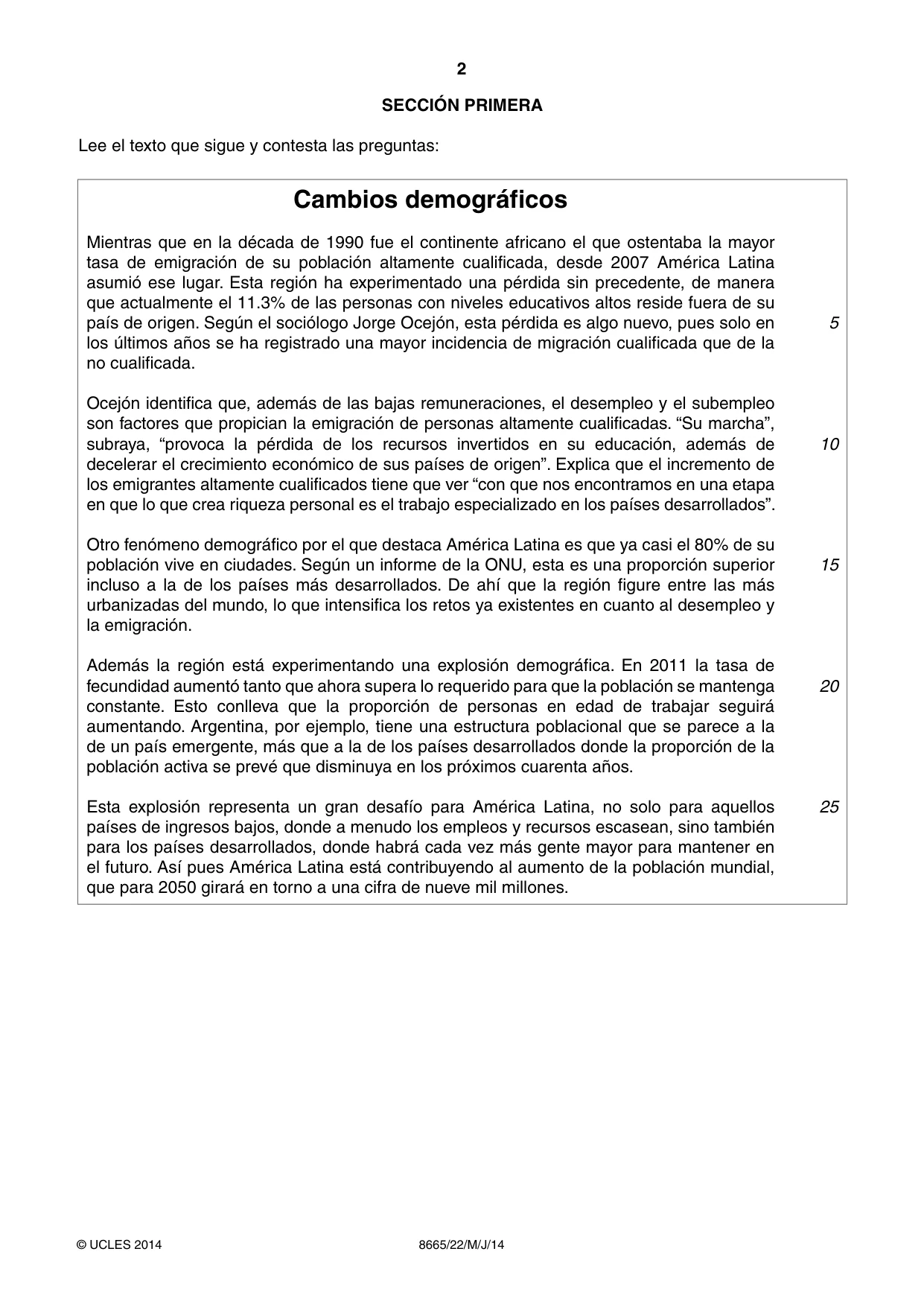 Cambridge A Level Spanish - First Language (AS Level only) 8665 2014 May/June Paper 2 · Variant 2 question paper, page 2 of 8