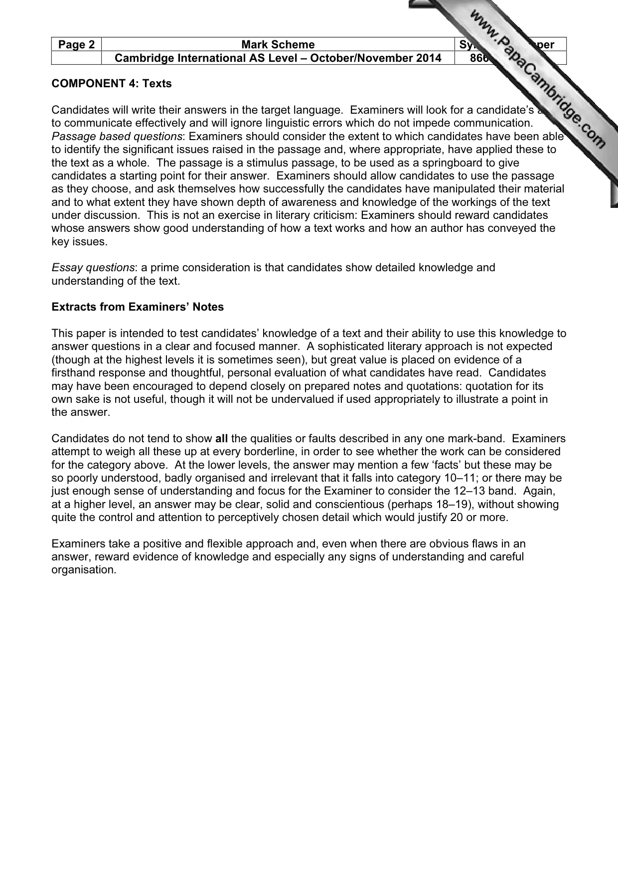 Mark scheme, page 2 of 3