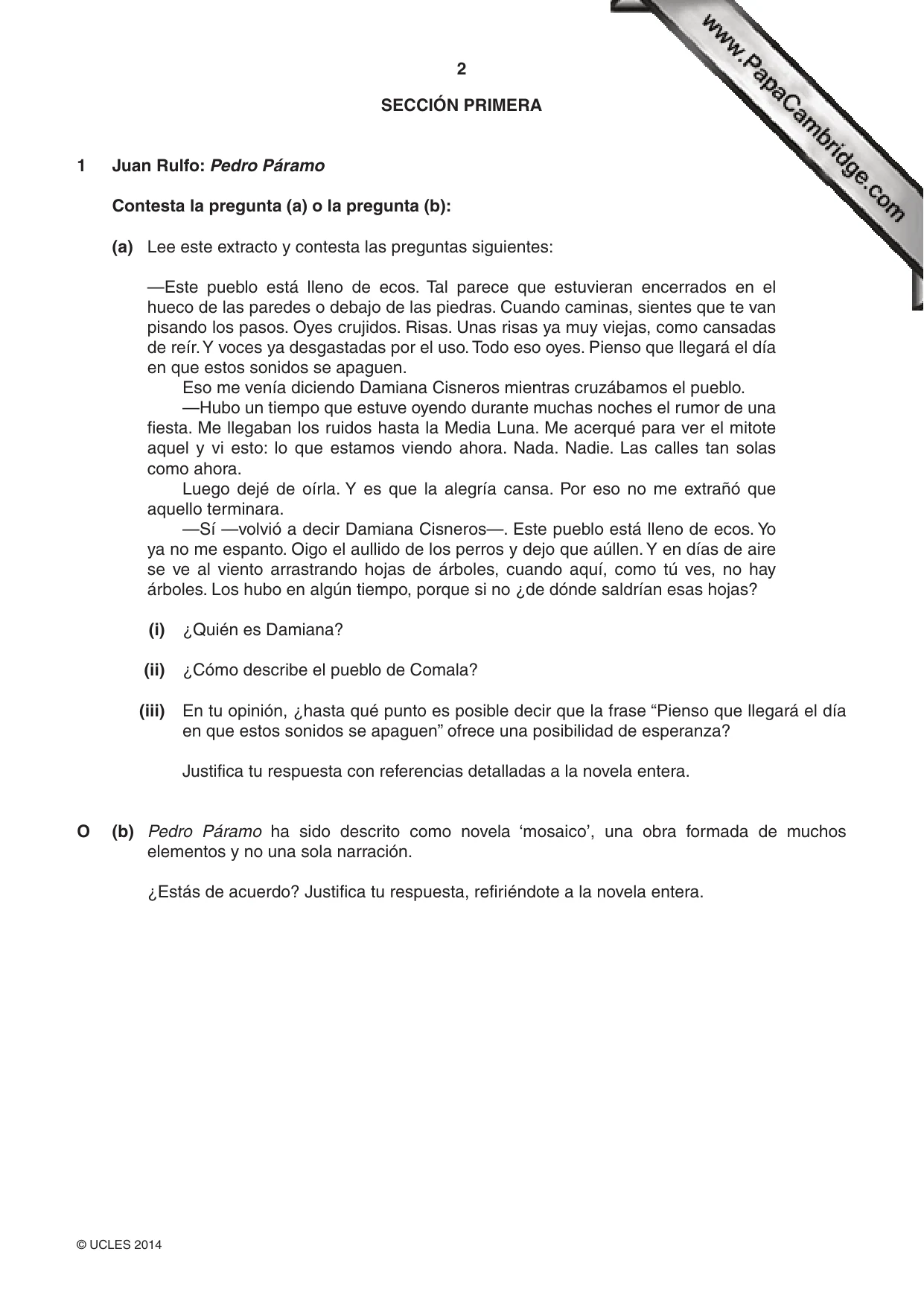 Cambridge A Level Spanish - First Language (AS Level only) 8665 2014 Oct/Nov Paper 4 · Variant 1 question paper, page 2 of 8