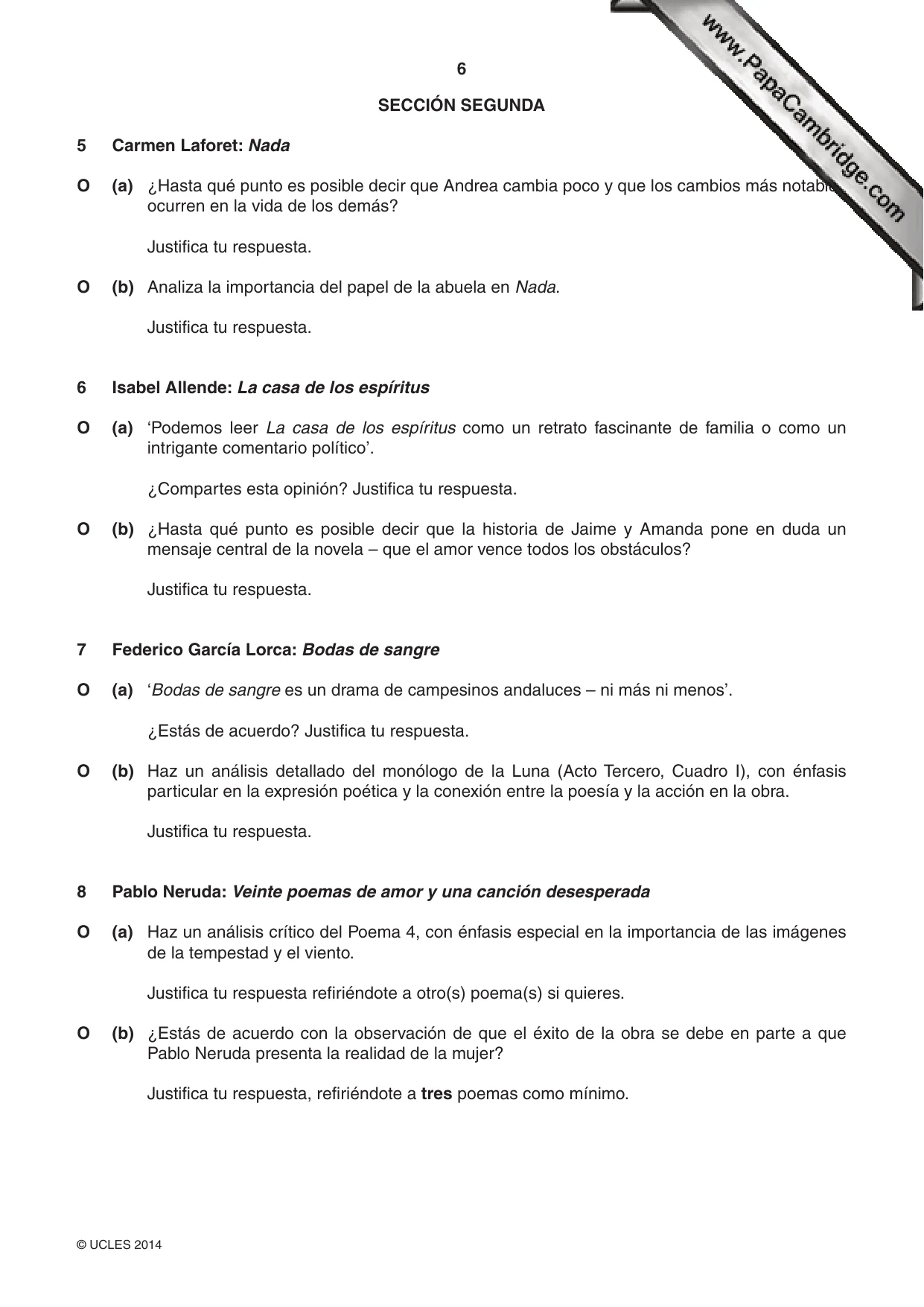Cambridge A Level Spanish - First Language (AS Level only) 8665 2014 Oct/Nov Paper 4 · Variant 1 question paper, page 6 of 8