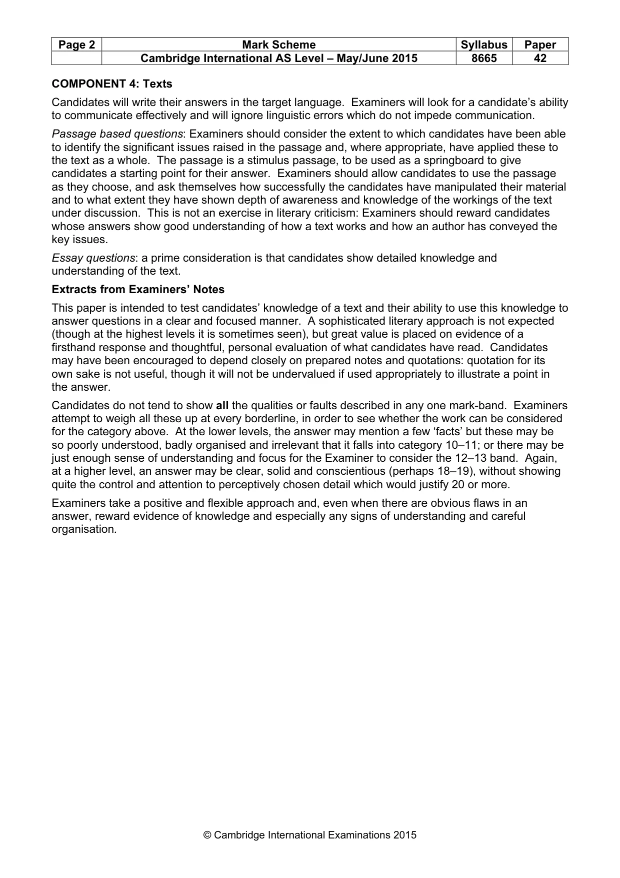 Mark scheme, page 2 of 3