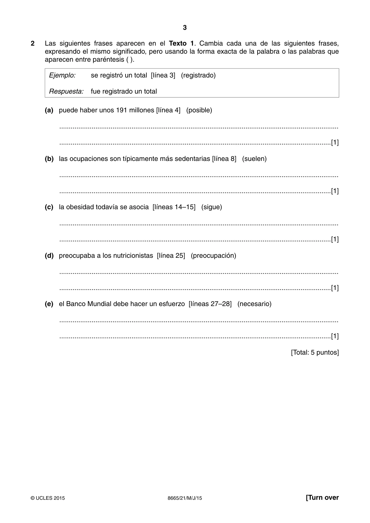 Cambridge A Level Spanish - First Language (AS Level only) 8665 2015 May/June Paper 2 · Variant 1 question paper, page 3 of 8