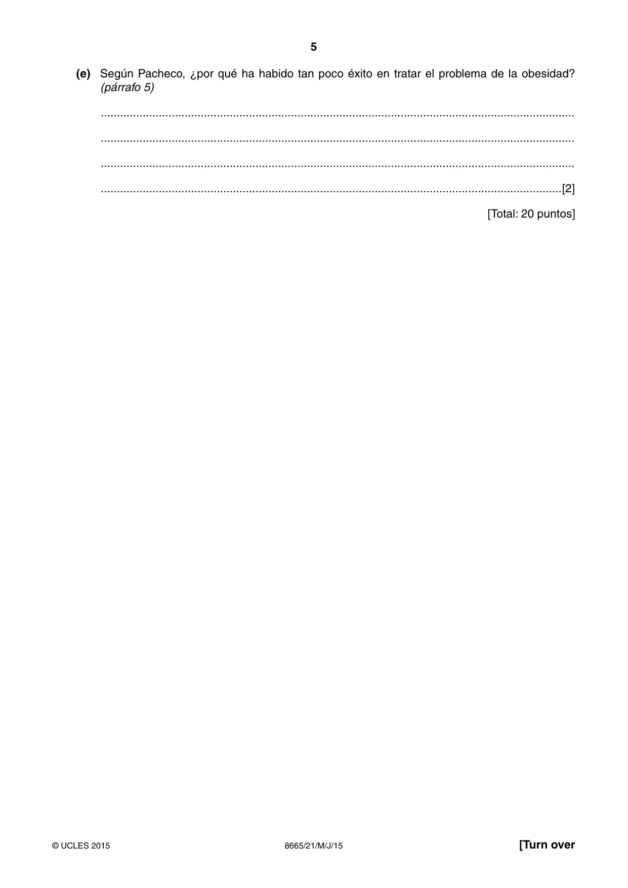 Cambridge A Level Spanish - First Language (AS Level only) 8665 2015 May/June Paper 2 · Variant 1 question paper, page 5 of 8