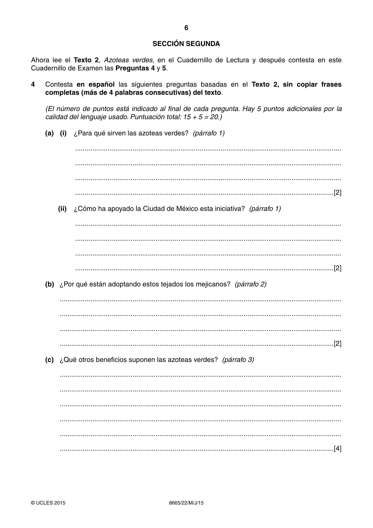 Cambridge A Level Spanish - First Language (AS Level only) 8665 2015 May/June Paper 2 · Variant 2 question paper, page 6 of 8