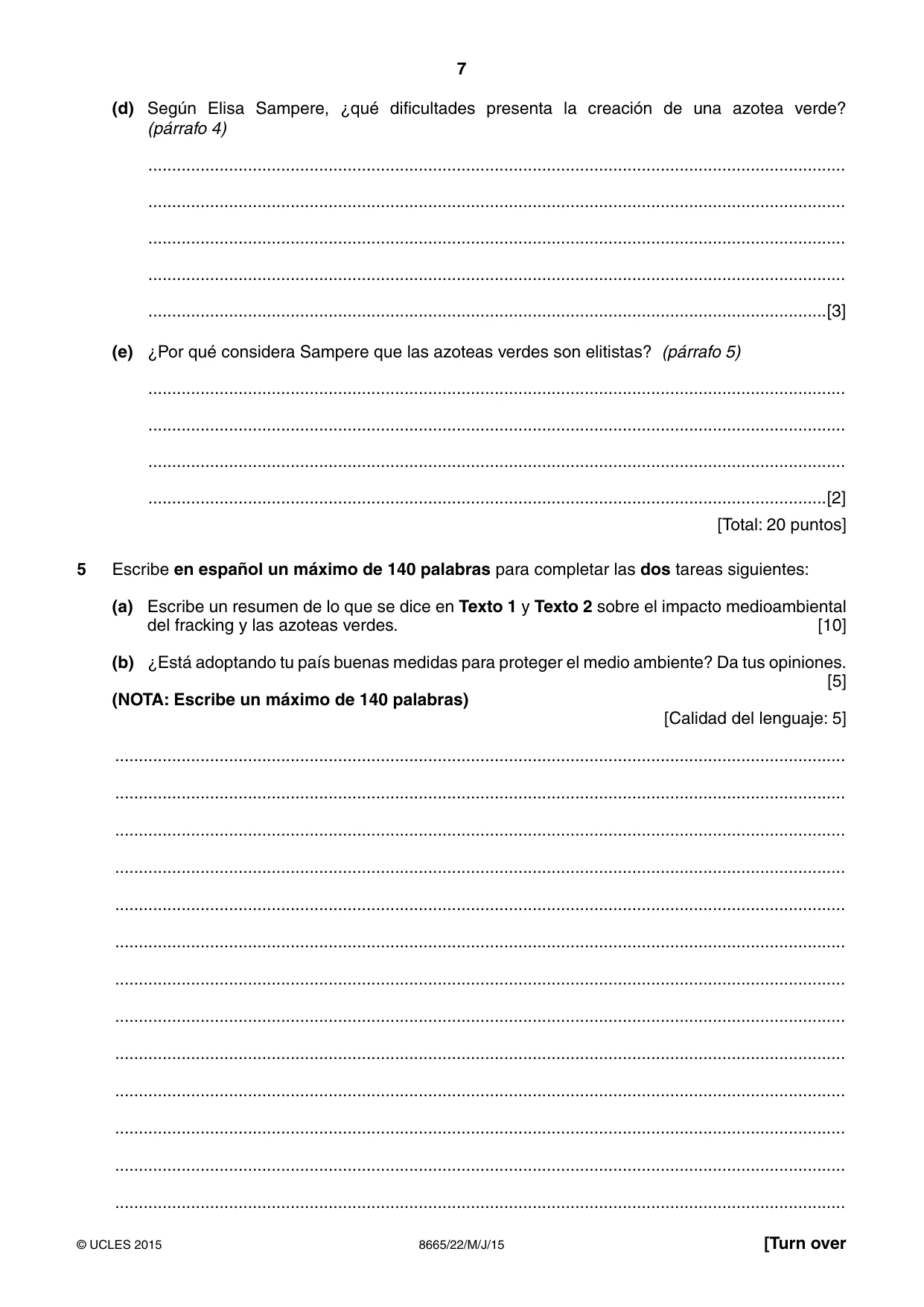 Cambridge A Level Spanish - First Language (AS Level only) 8665 2015 May/June Paper 2 · Variant 2 question paper, page 7 of 8