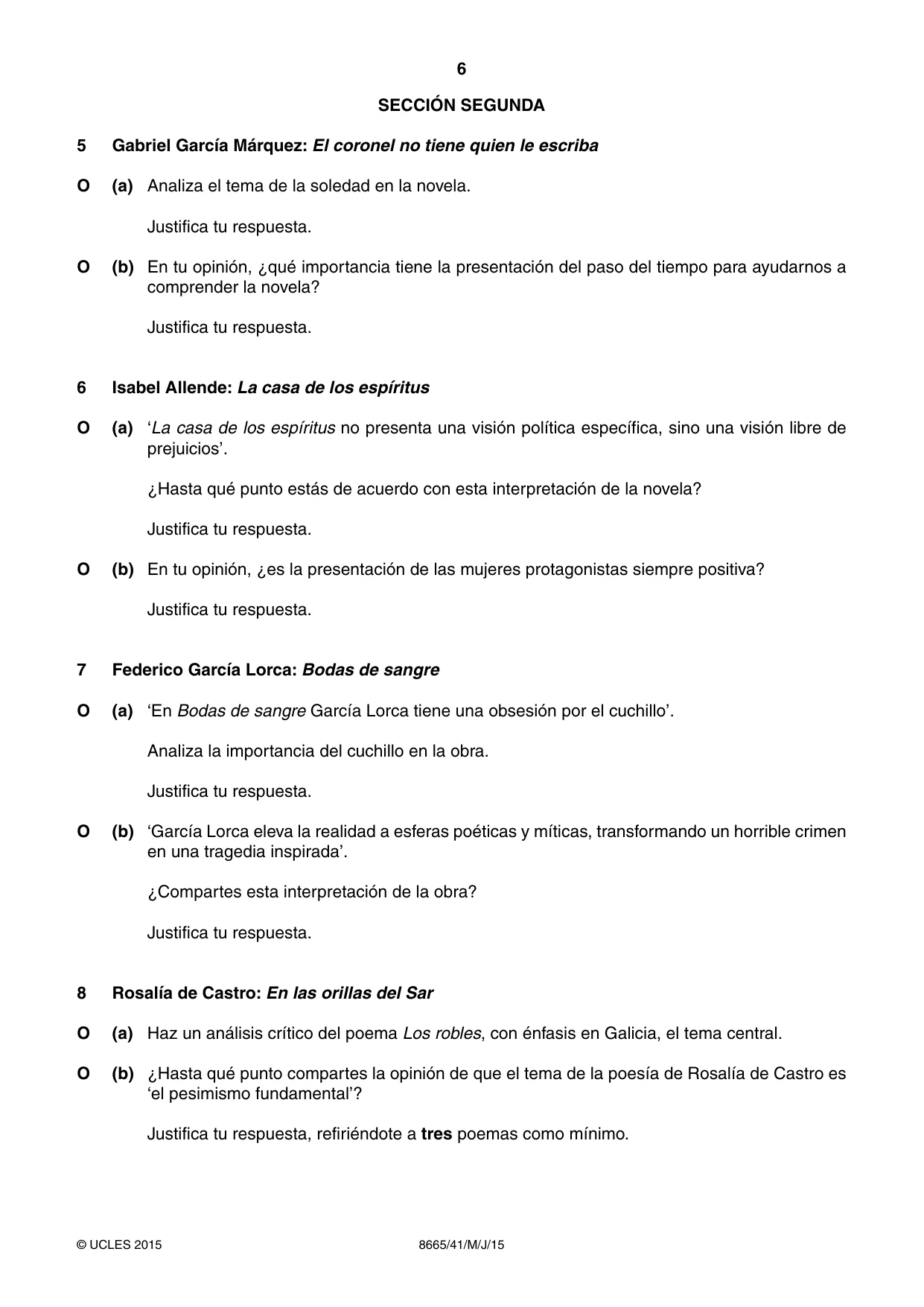 Cambridge A Level Spanish - First Language (AS Level only) 8665 2015 May/June Paper 4 · Variant 1 question paper, page 6 of 8