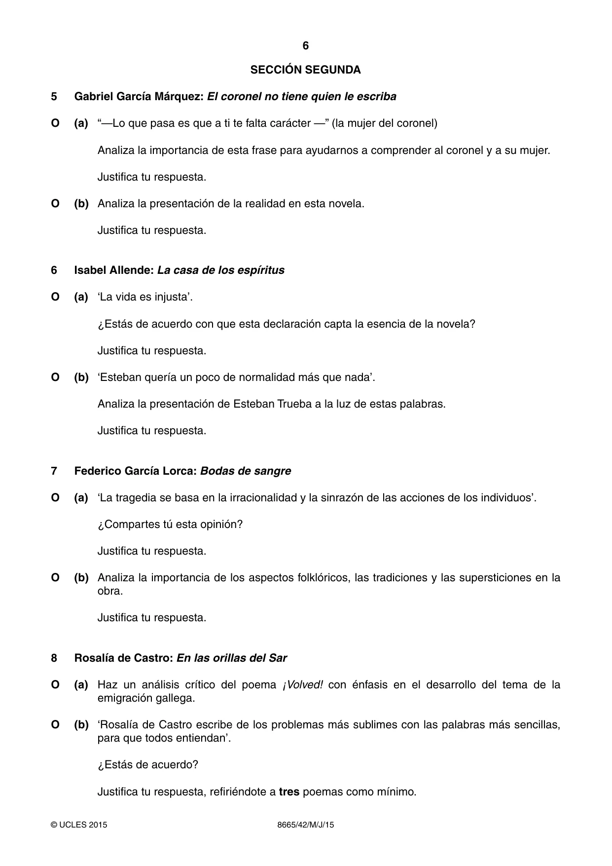 Cambridge A Level Spanish - First Language (AS Level only) 8665 2015 May/June Paper 4 · Variant 2 question paper, page 6 of 8