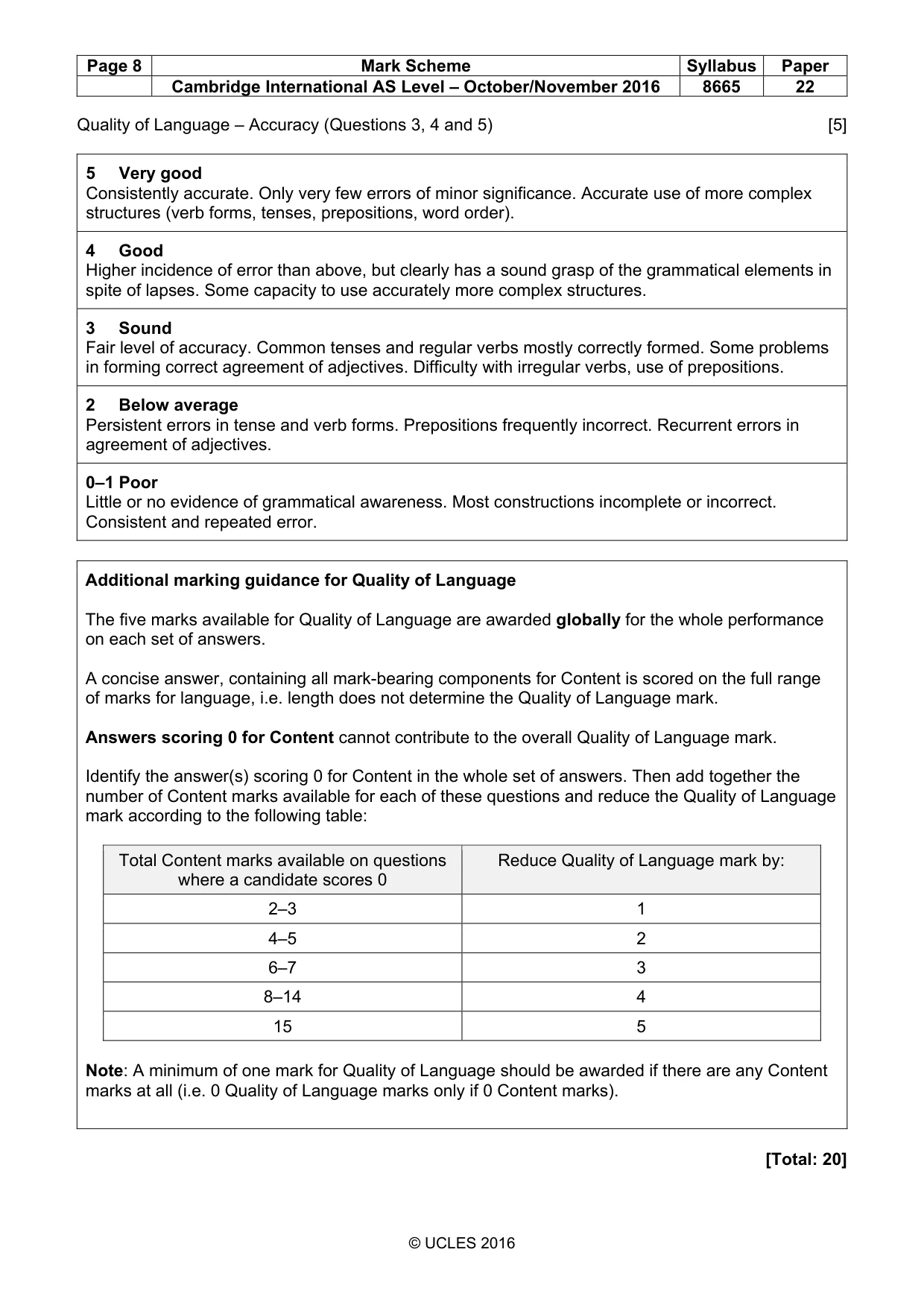 Mark scheme, page 8 of 10
