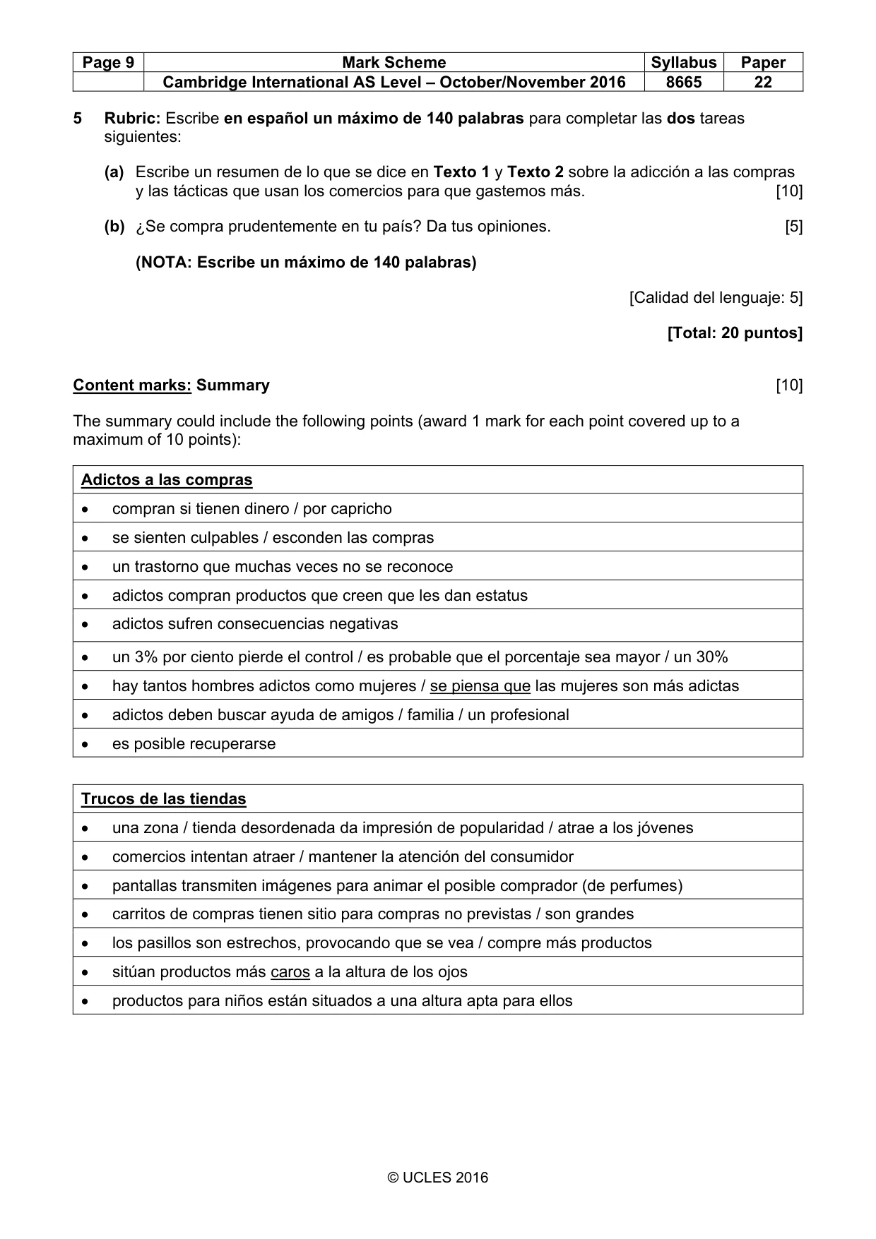 Mark scheme, page 9 of 10
