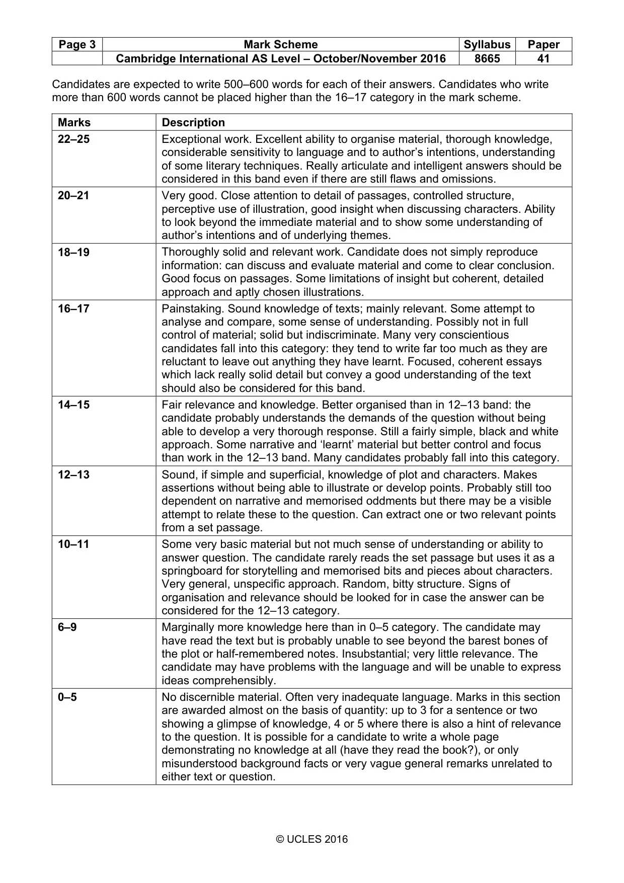 Mark scheme, page 3 of 3