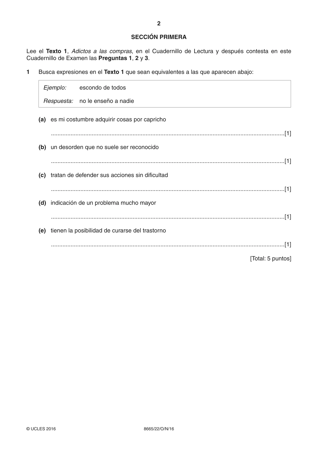 Cambridge A Level Spanish - First Language (AS Level only) 8665 2016 Oct/Nov Paper 2 · Variant 2 question paper, page 2 of 8