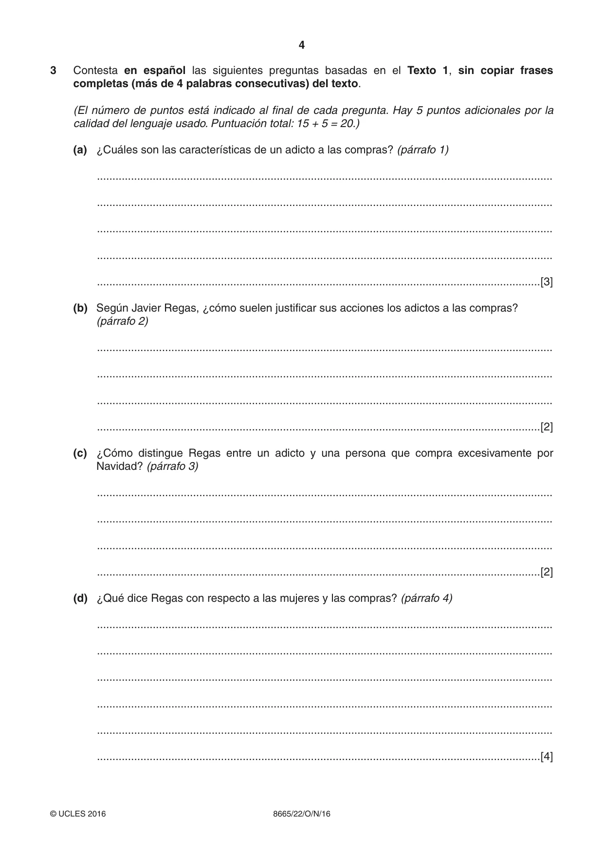 Cambridge A Level Spanish - First Language (AS Level only) 8665 2016 Oct/Nov Paper 2 · Variant 2 question paper, page 4 of 8