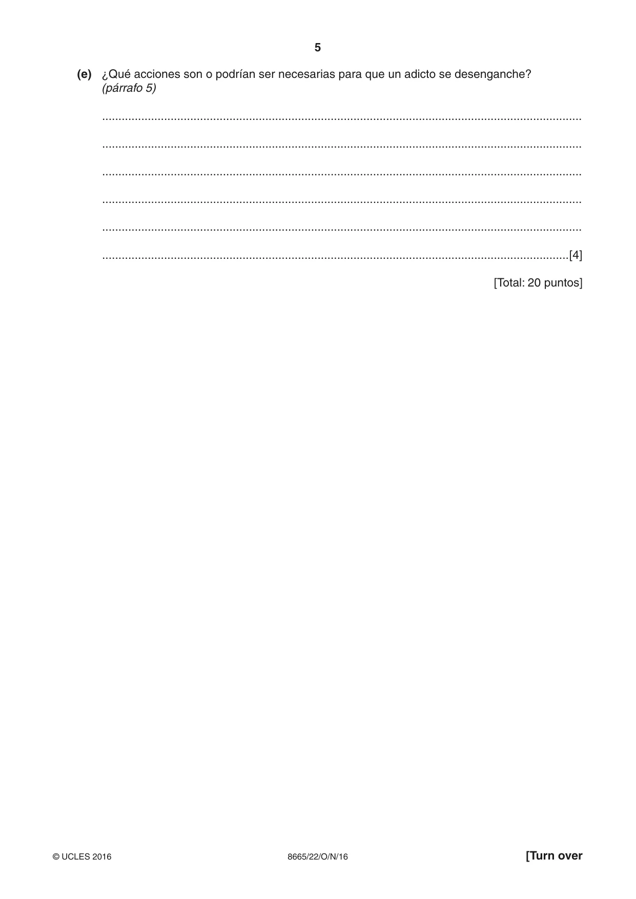 Cambridge A Level Spanish - First Language (AS Level only) 8665 2016 Oct/Nov Paper 2 · Variant 2 question paper, page 5 of 8
